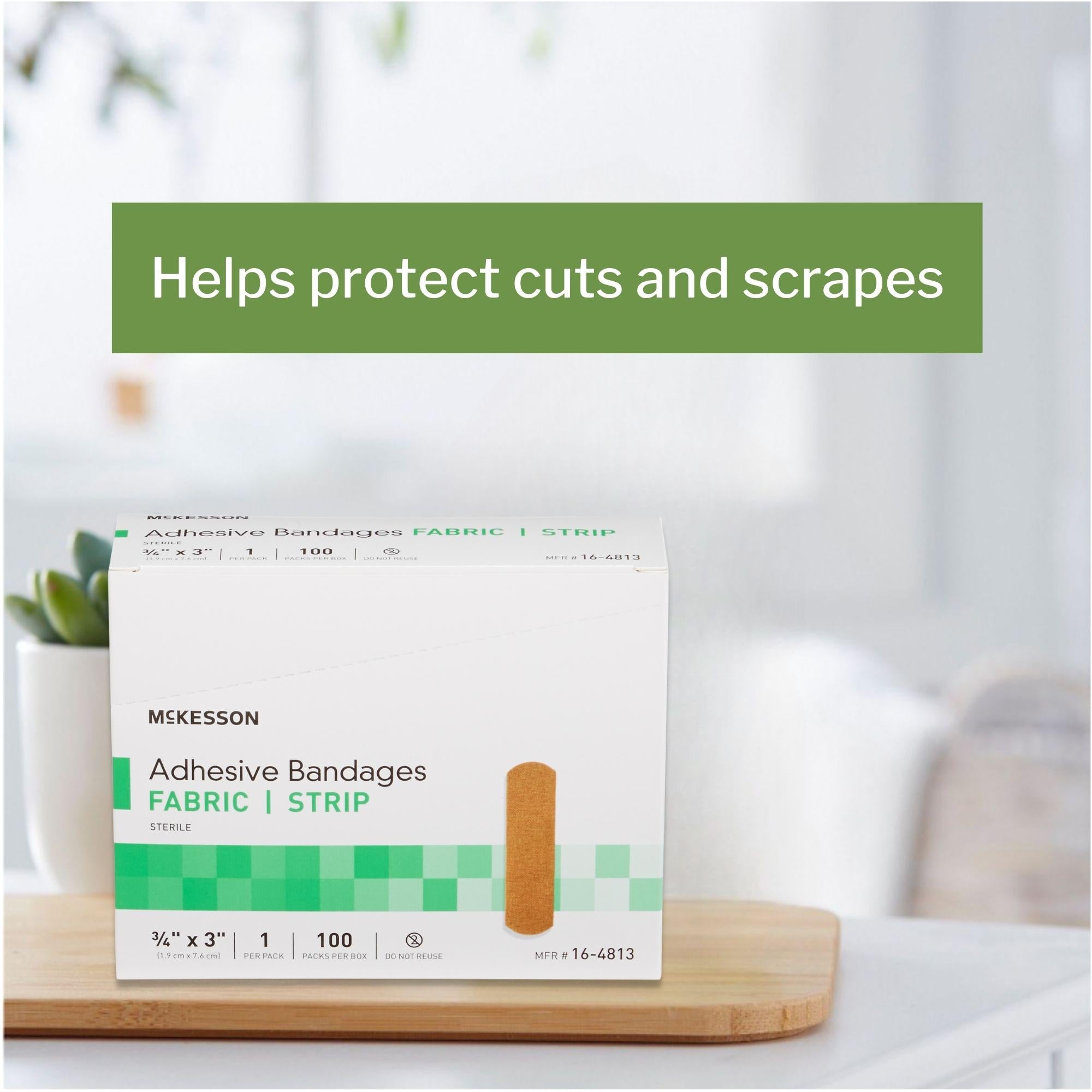 adhesive strip mckesson 3 4 x 3 inch fabric rectangle tan sterile