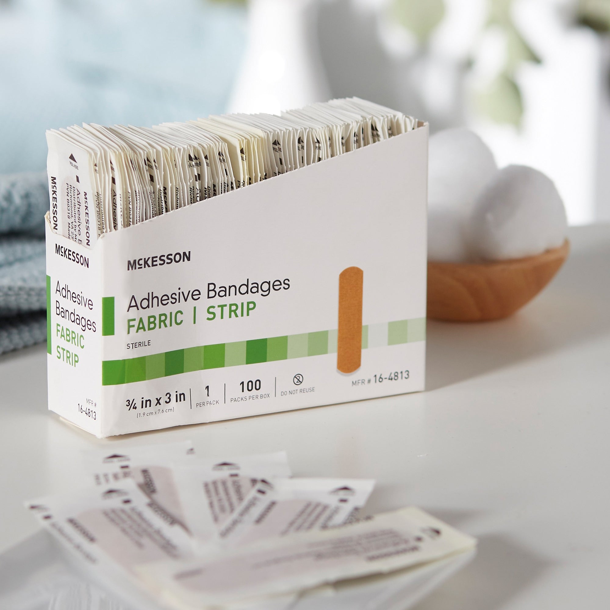 adhesive strip mckesson 3 4 x 3 inch fabric rectangle tan sterile