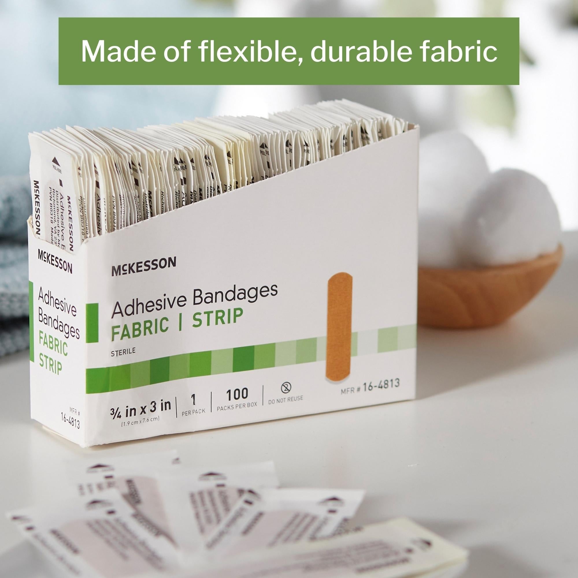 adhesive strip mckesson 3 4 x 3 inch fabric rectangle tan sterile