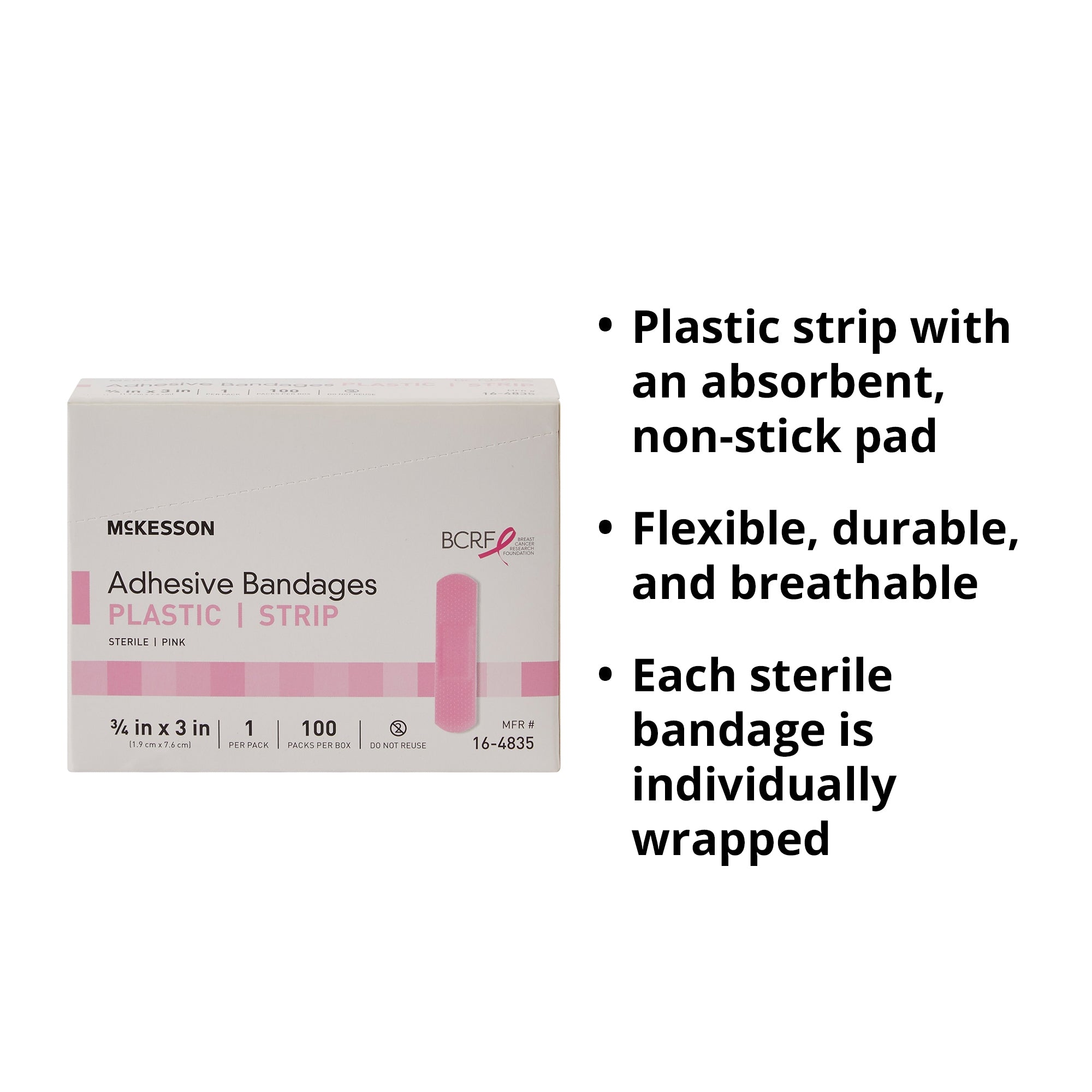 adhesive strip mckesson 3 4 x 3 inch plastic rectangle pink sterile packaging type box
