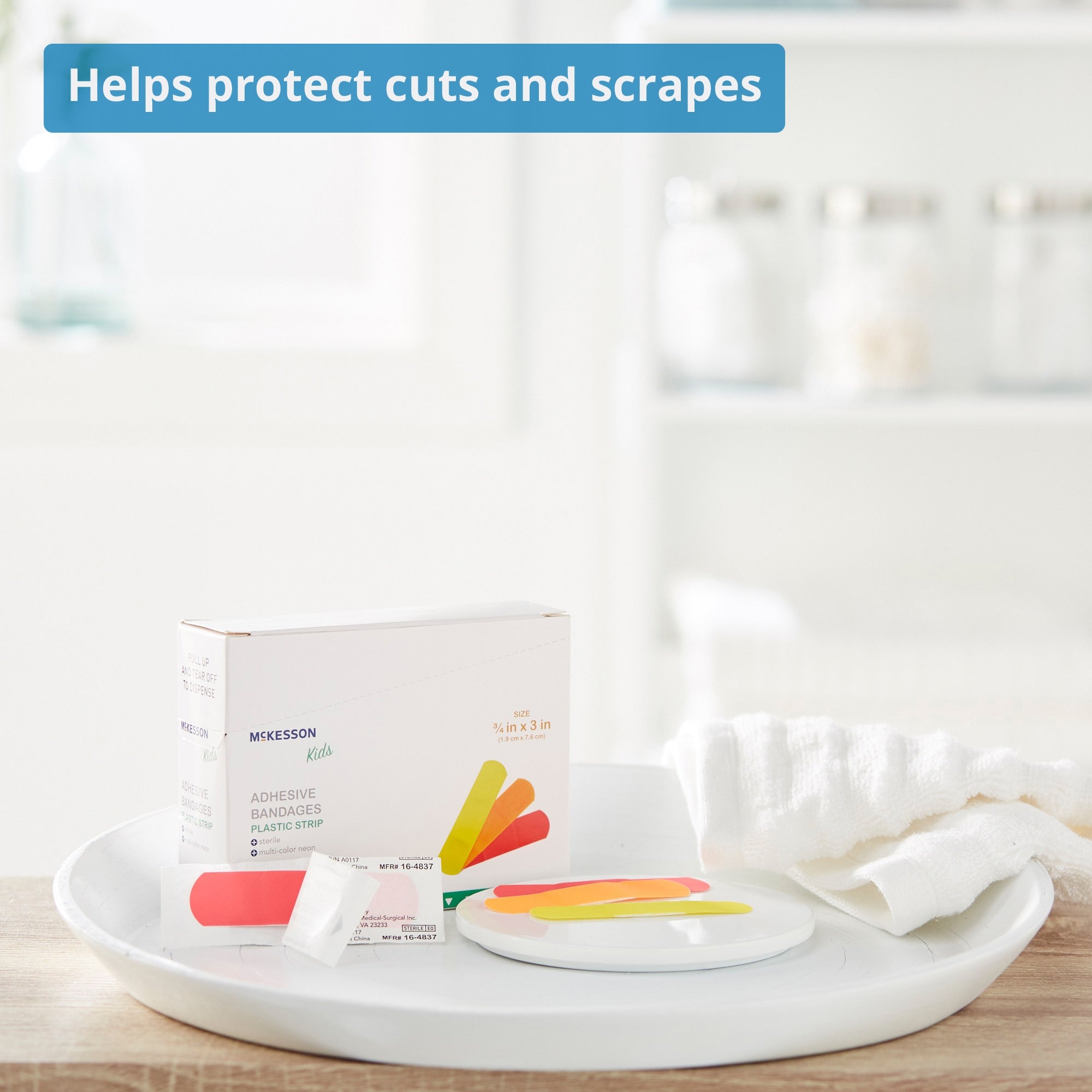 adhesive strip mckesson kids 3 4 x 3 inch plastic rectangle neon sterile packaging type box