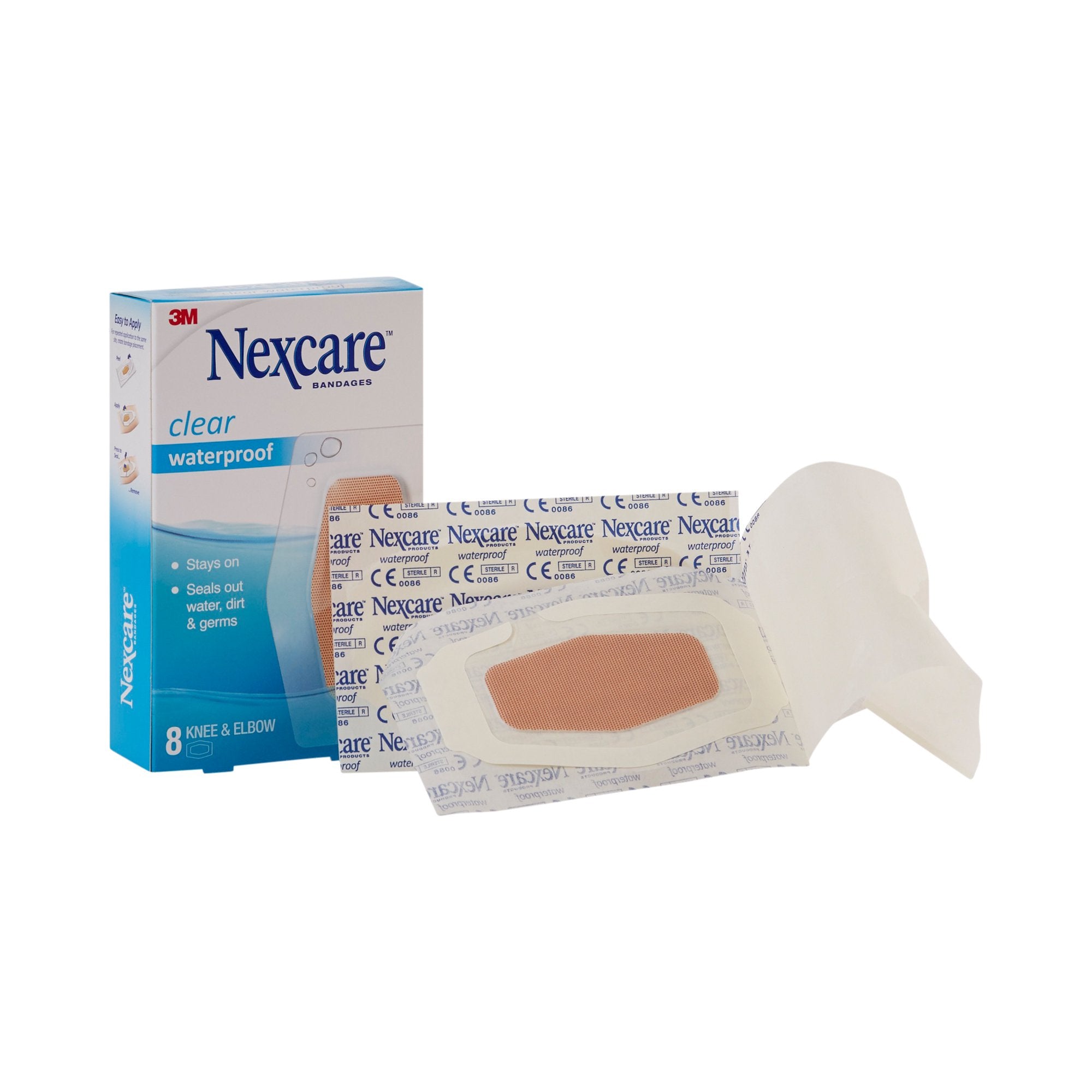 Adhesive Strip Nexcare Waterproof 2 3/8 X 3½ Inch Plastic Knee / Elbow Sheer Sterile