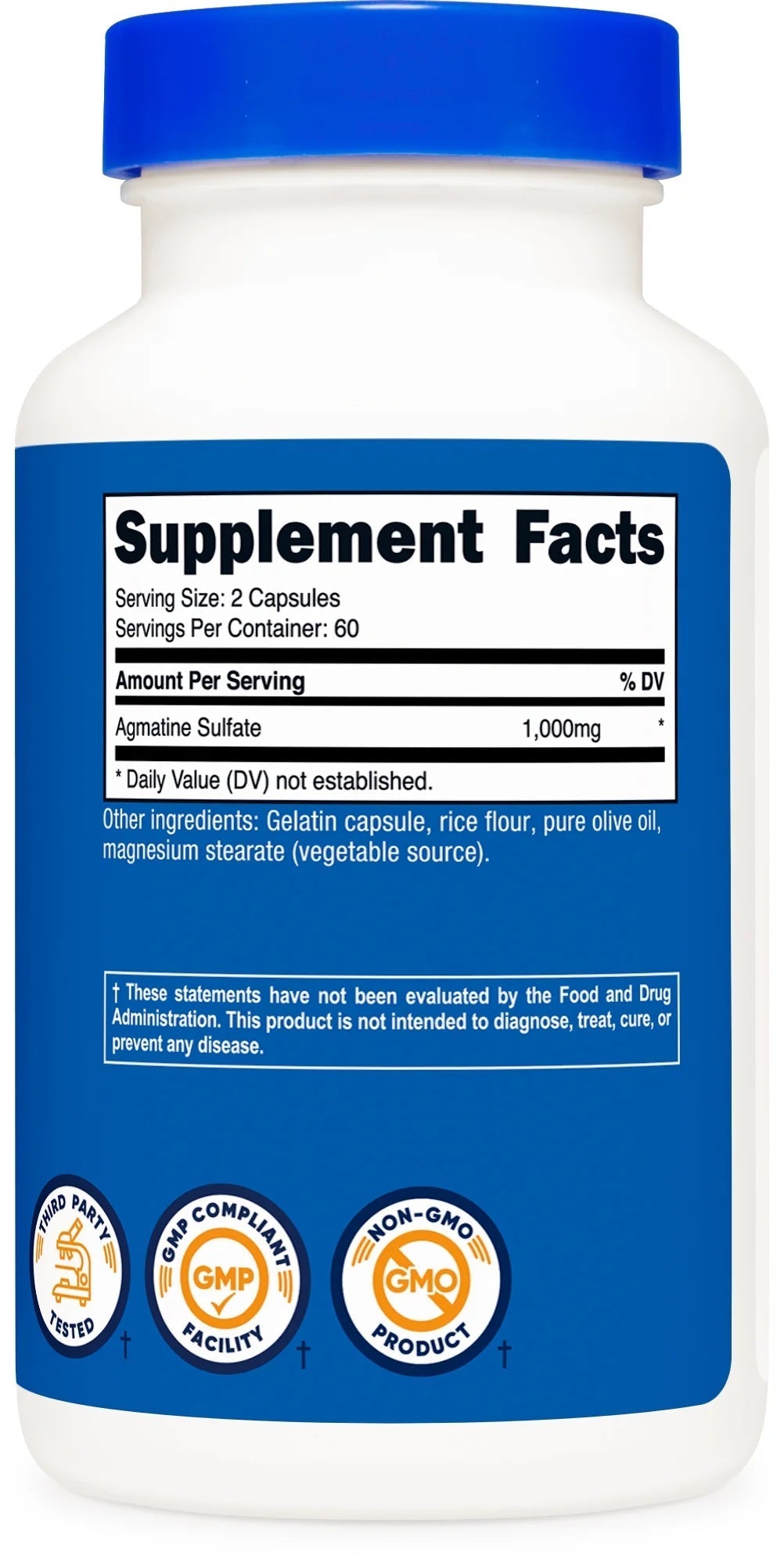 Agmatine Sulfate 1000Mg, 120 Capsules (500Mg per Capsule) Supplement