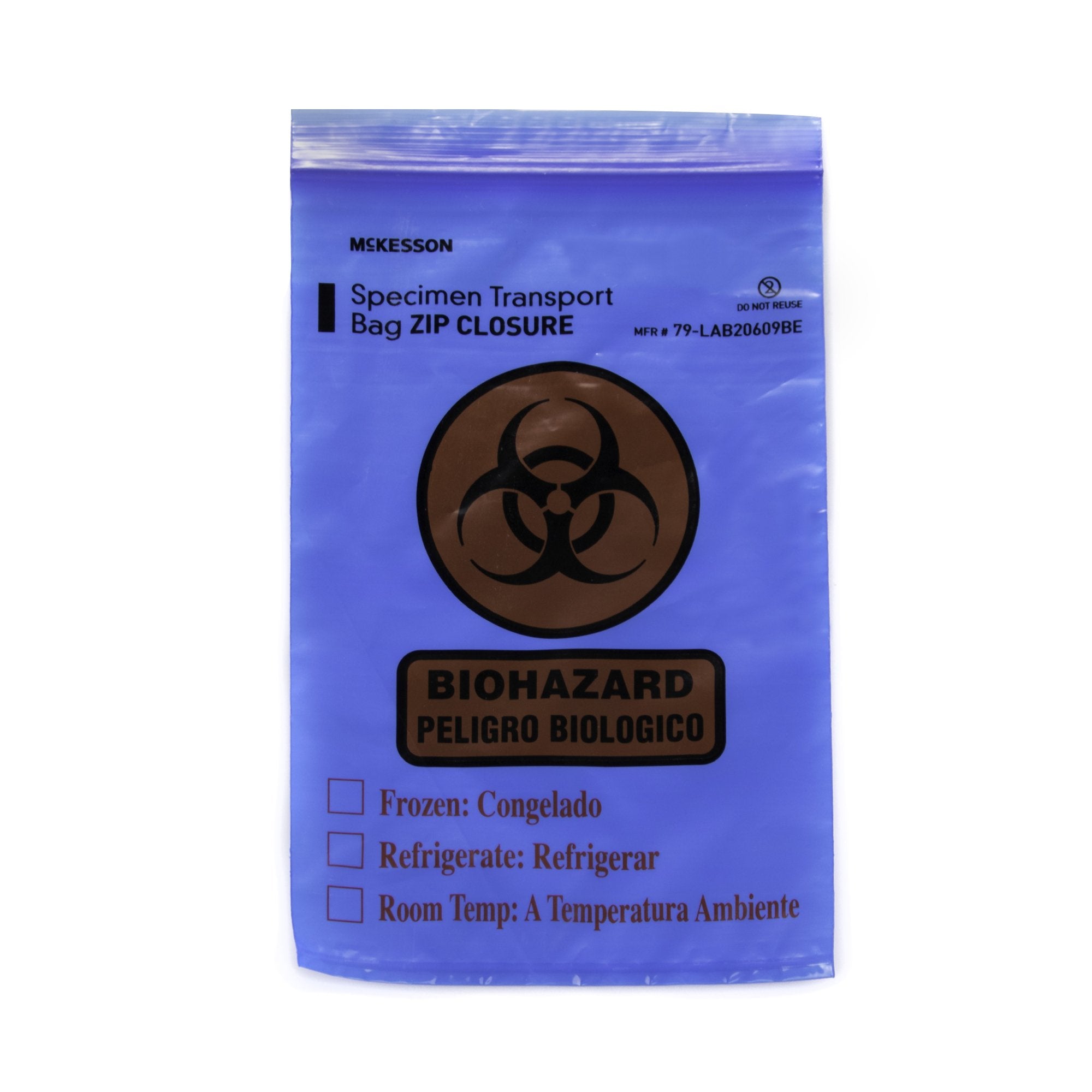 Specimen Transport Bag with Document Pouch McKesson 6 X 9 Inch Zip Closure Biohazard Symbol / Storage Instructions NonSterile