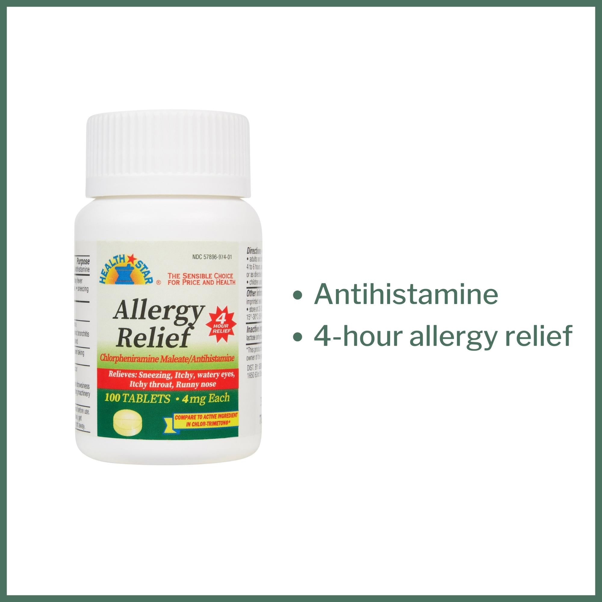 allergy relief mckesson brand 4 mg strength tablet 100 per bottle packaging type case