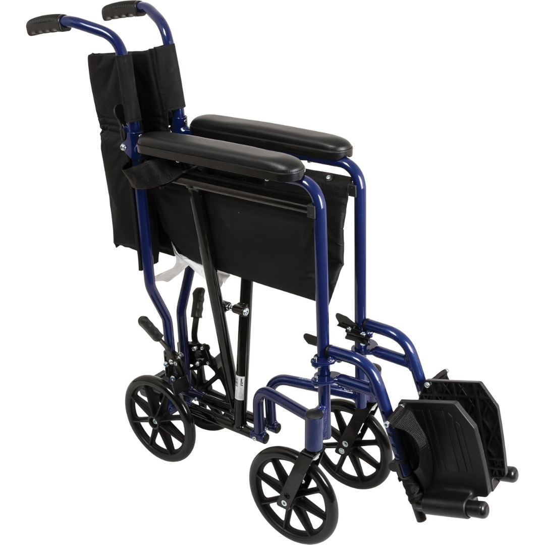 Probasics Aluminum Transport Wheelchair with Padded full-length permanent armrests and Swing-away Footrests ,Composite 8" Wheels ,300 lbs Weight Capacity ,TCA1916BL