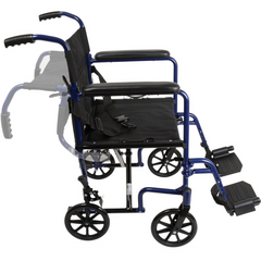 Probasics Aluminum Transport Wheelchair with Padded full-length permanent armrests and Swing-away Footrests ,Composite 8" Wheels ,300 lbs Weight Capacity ,TCA1916BL