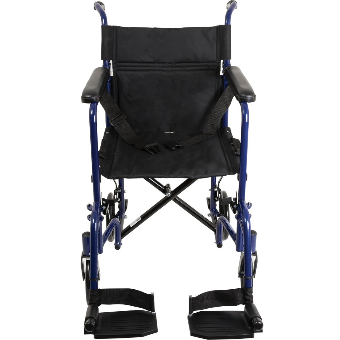Probasics Aluminum Transport Wheelchair with Padded full-length permanent armrests and Swing-away Footrests ,Composite 8" Wheels ,300 lbs Weight Capacity ,TCA1916BL