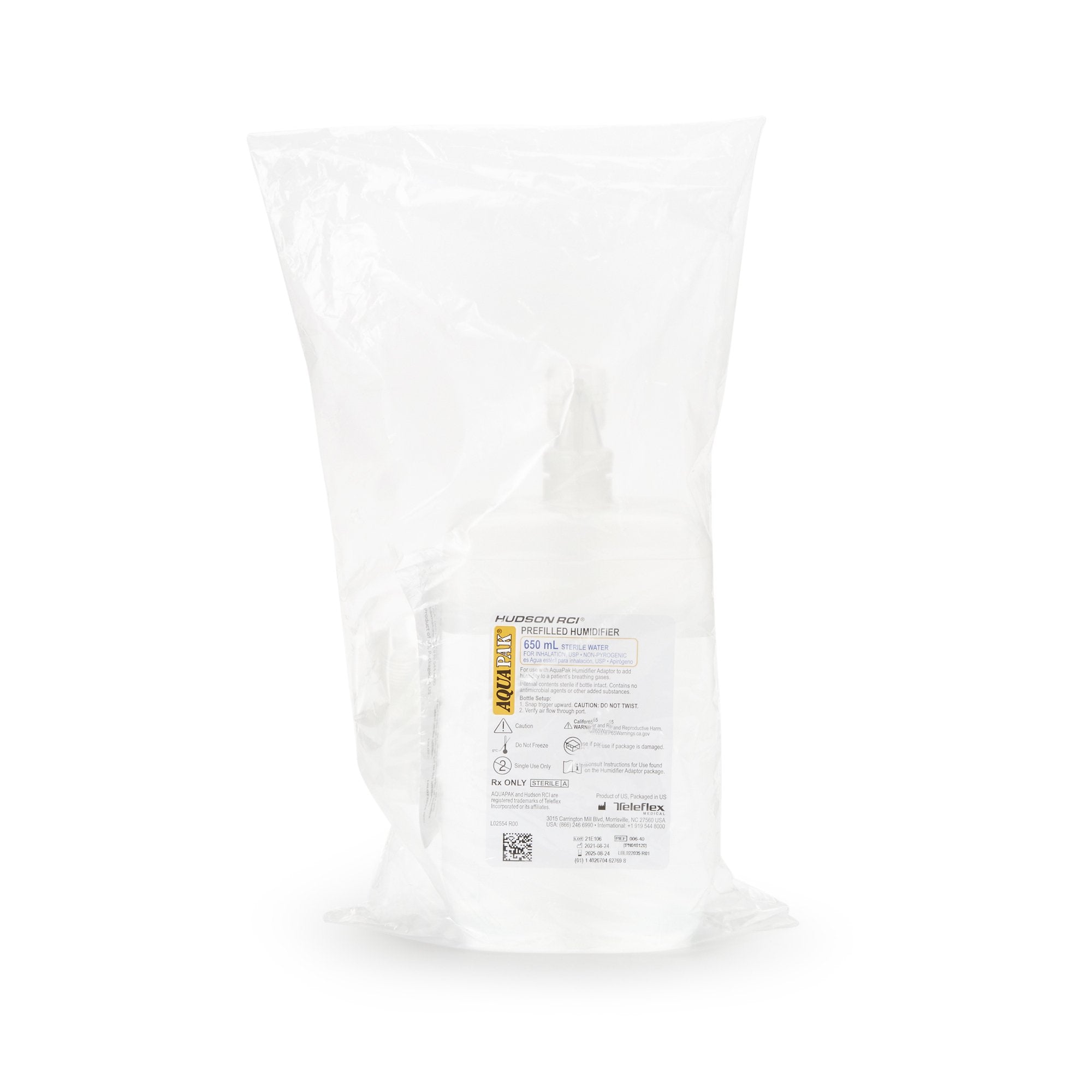 aquapak humidifier with adapter 650 ml sterile water adult pediatric packaging type case