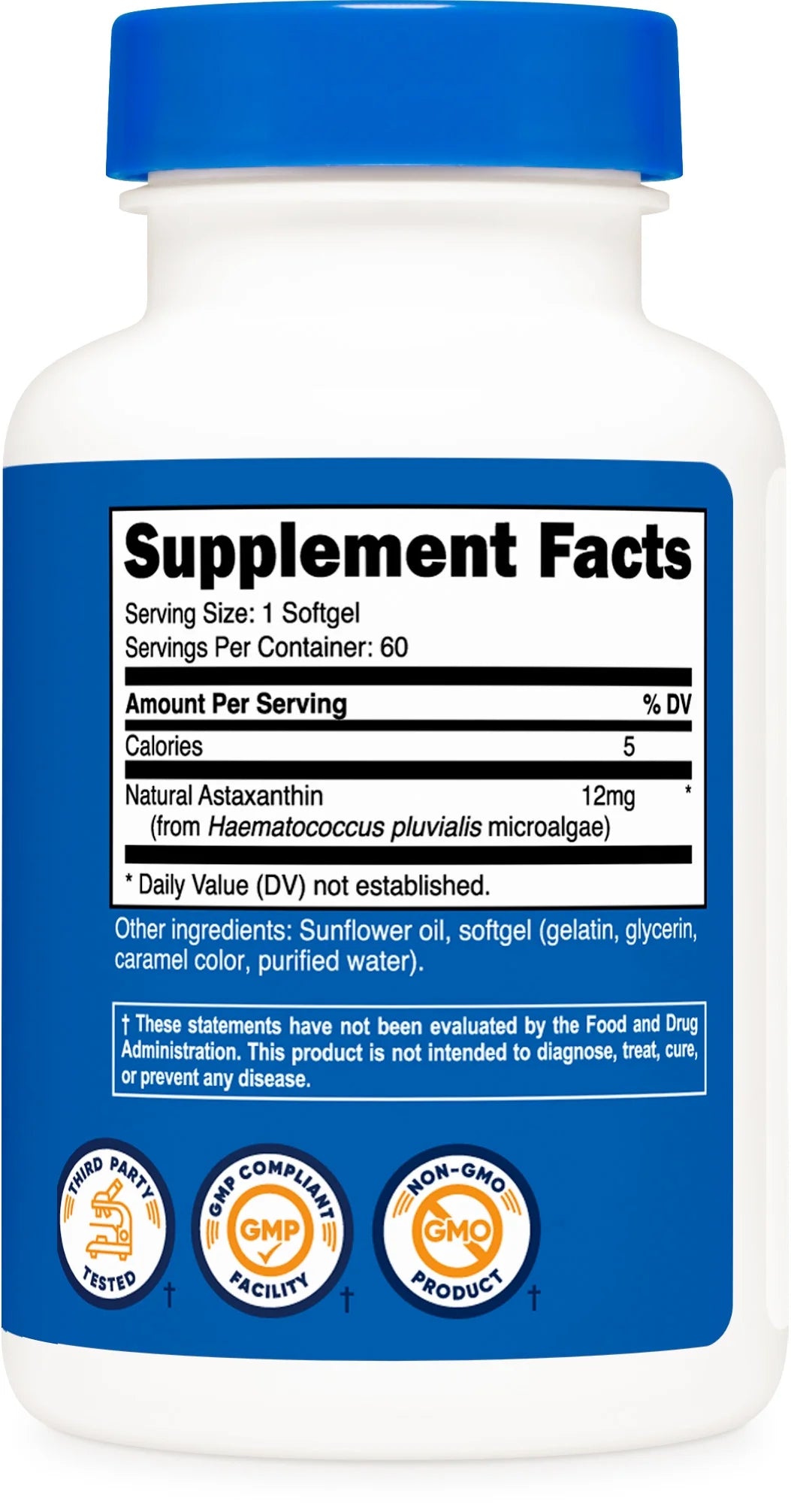 Astaxanthin 12Mg, Non Gmo and Gluten Free, 60 Softgels, Health Supplement