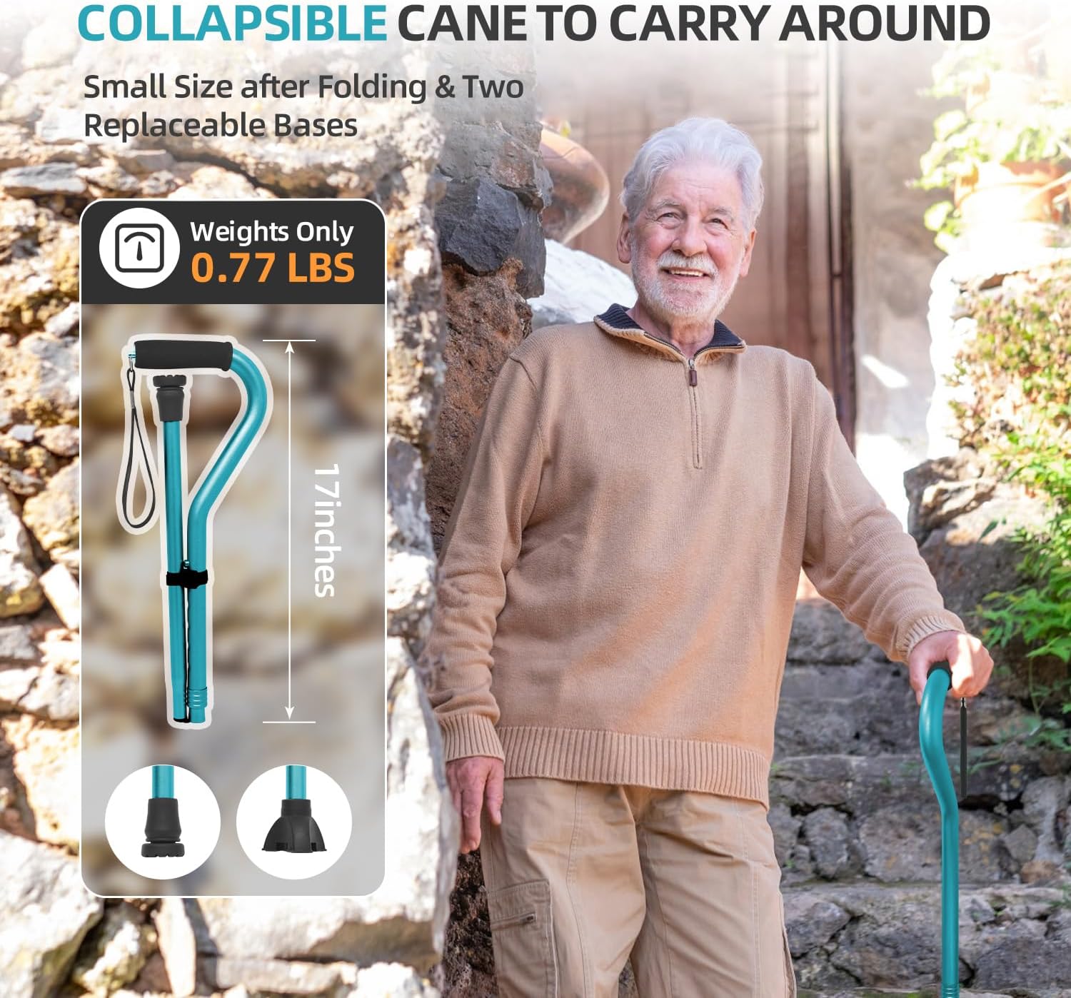 walking cane for men women adjustable cane with offset soft cushioned handle portable lightweight sturdy mobility walker aid for elderly seniors collapsible cane 1