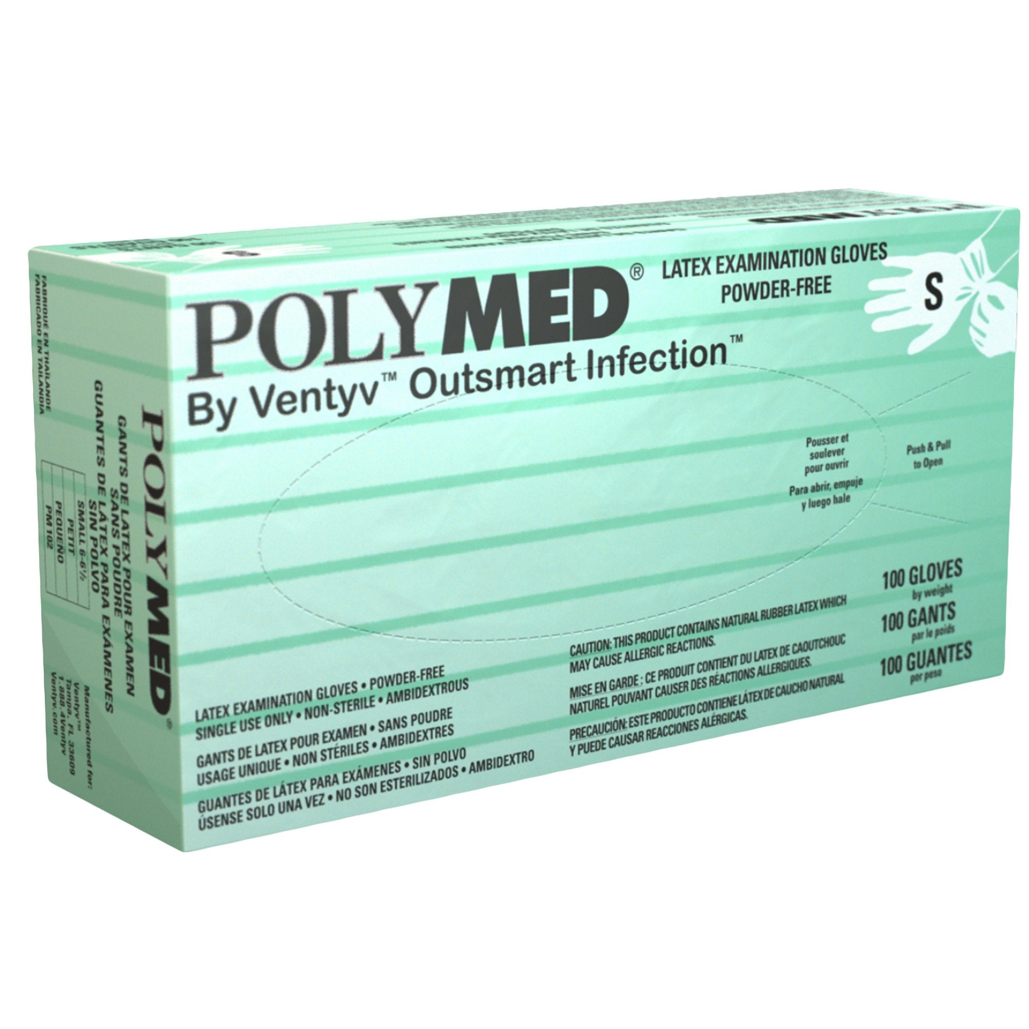 Exam Glove Polymed Small NonSterile Latex Standard Cuff Length Fully Textured Ivory Not Rated