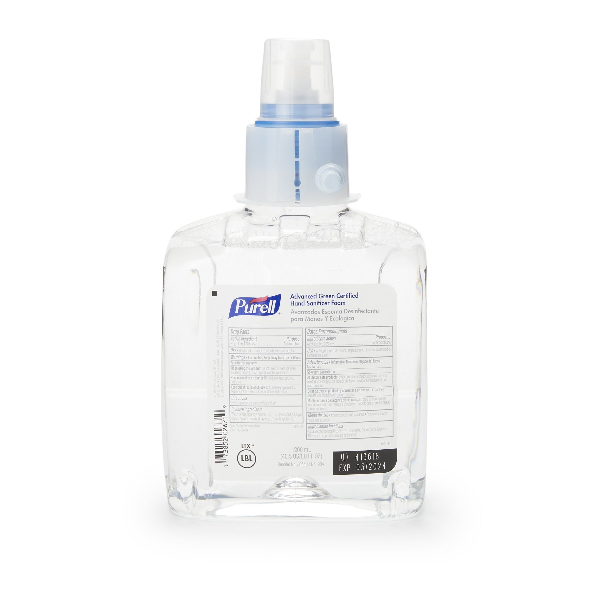 Hand Sanitizer Purell Advanced Green Certified 1,200 mL Ethyl Alcohol Foaming Dispenser Refill Bottle