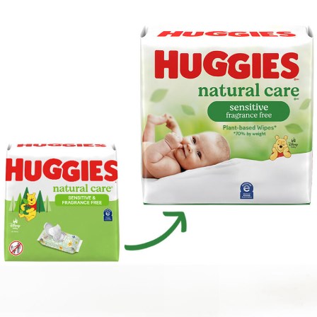 baby wipe huggies natural care soft pack unscented 32 count packaging type case