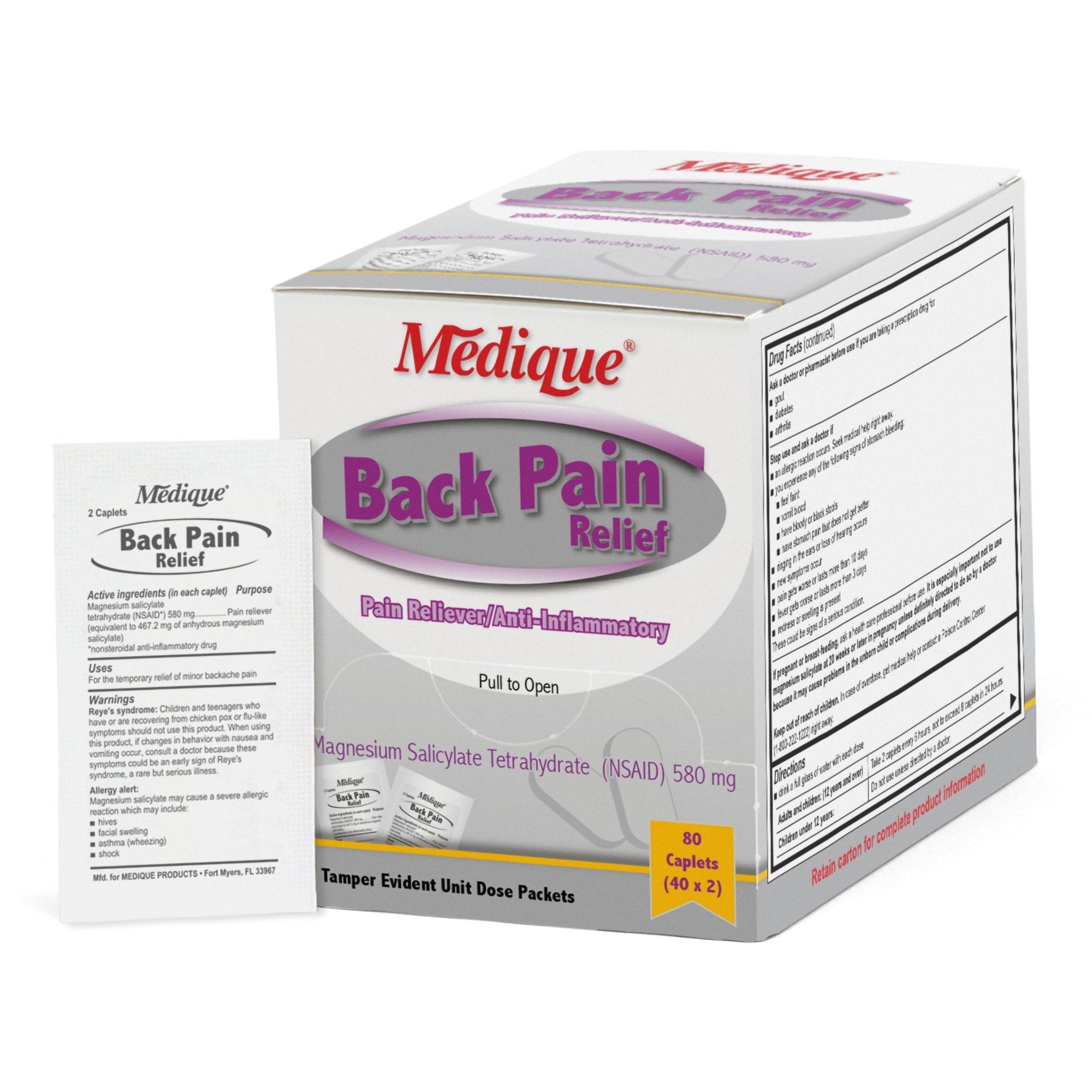 Back Pain Relief Medique 580 mg Strength Magnesium Salicylate Tetrahydrate Caplet 80 Per Box