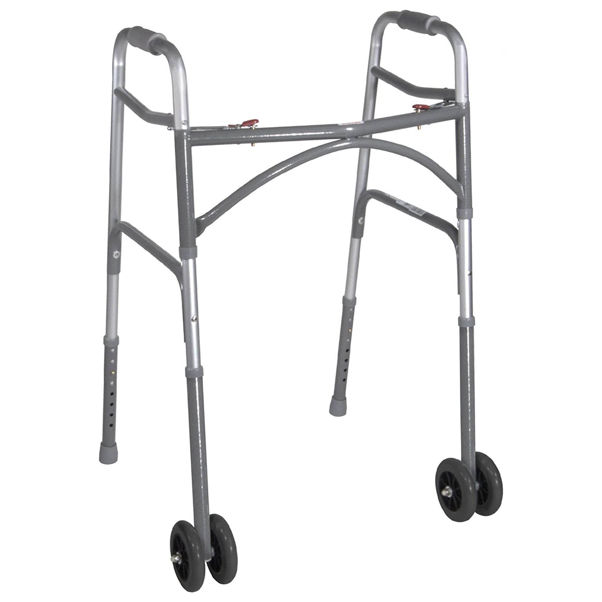 Bariatric Dual Release Folding Walker with Wheels Adjustable Height drive Steel Frame 500 lbs. Weight Capcity 32 to 39 Inch Height