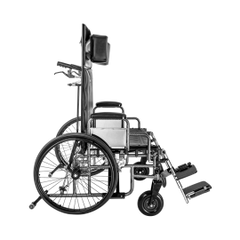 Reclining bariatric wheelchair with padded armrests and leg supports