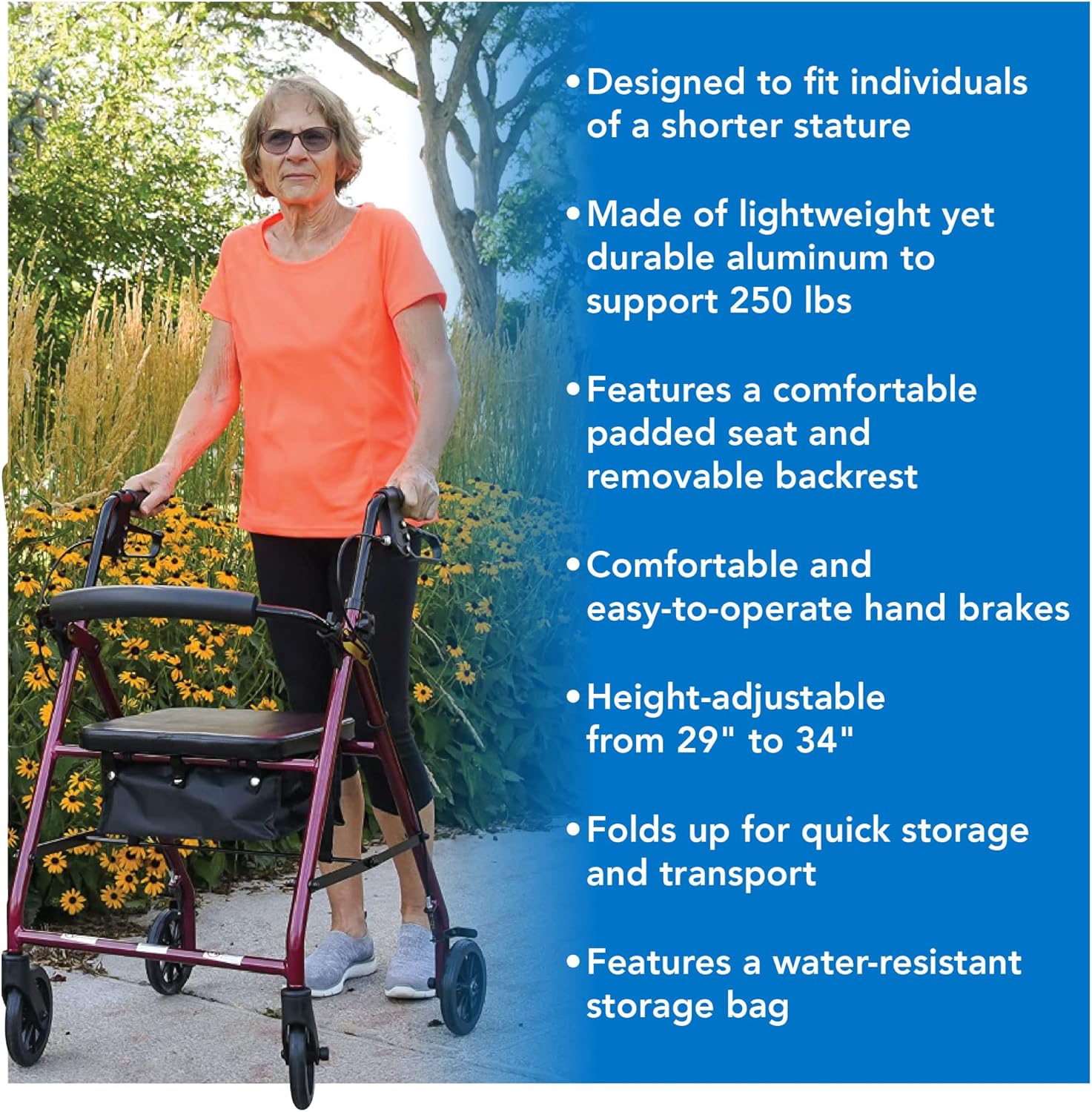 bariatric rollator w 8 wheels burgundy