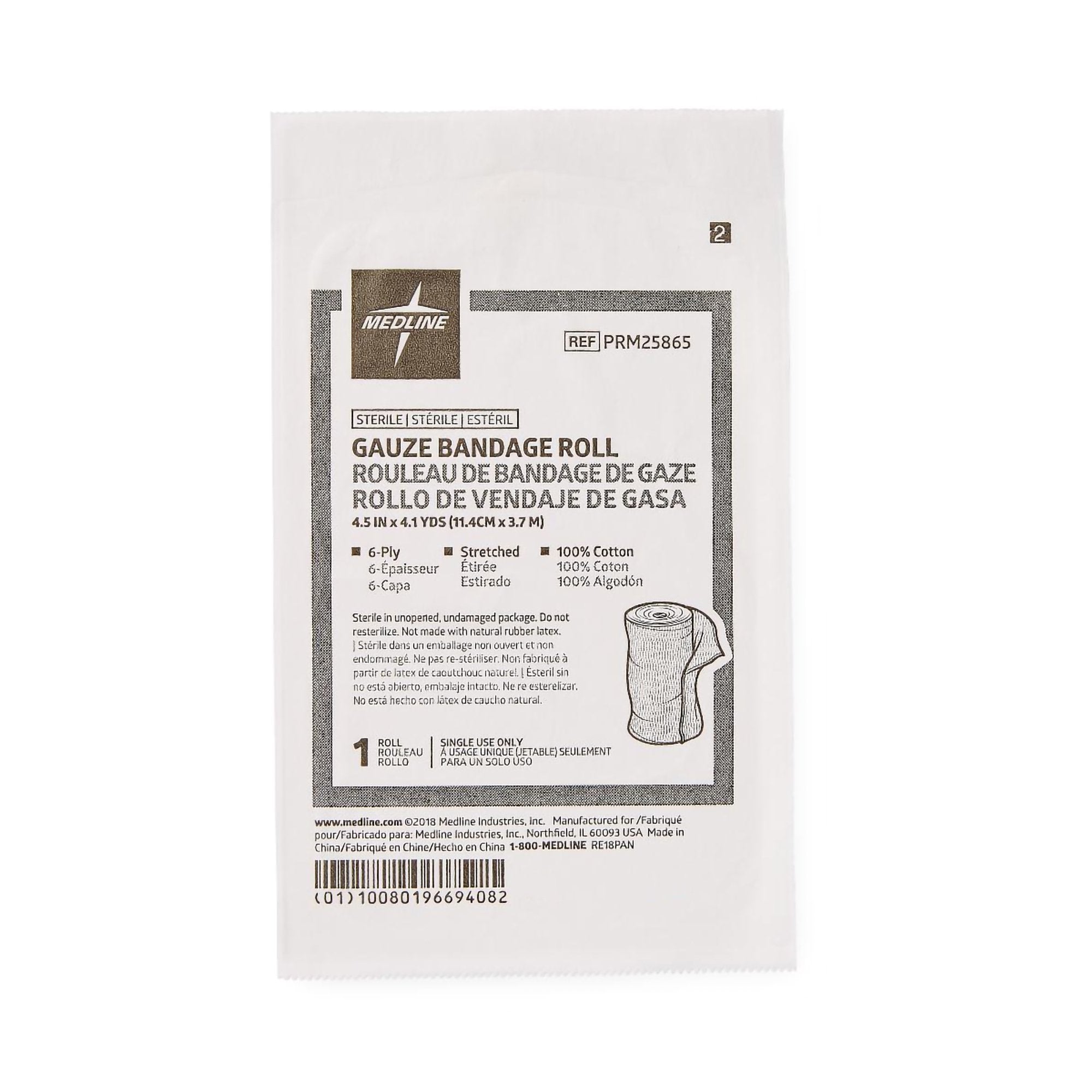 Fluff Bandage Roll Medline Essentials 4-1/2 Inch X 4-1/10 Yard 6-Ply Sterile 1 per Pack