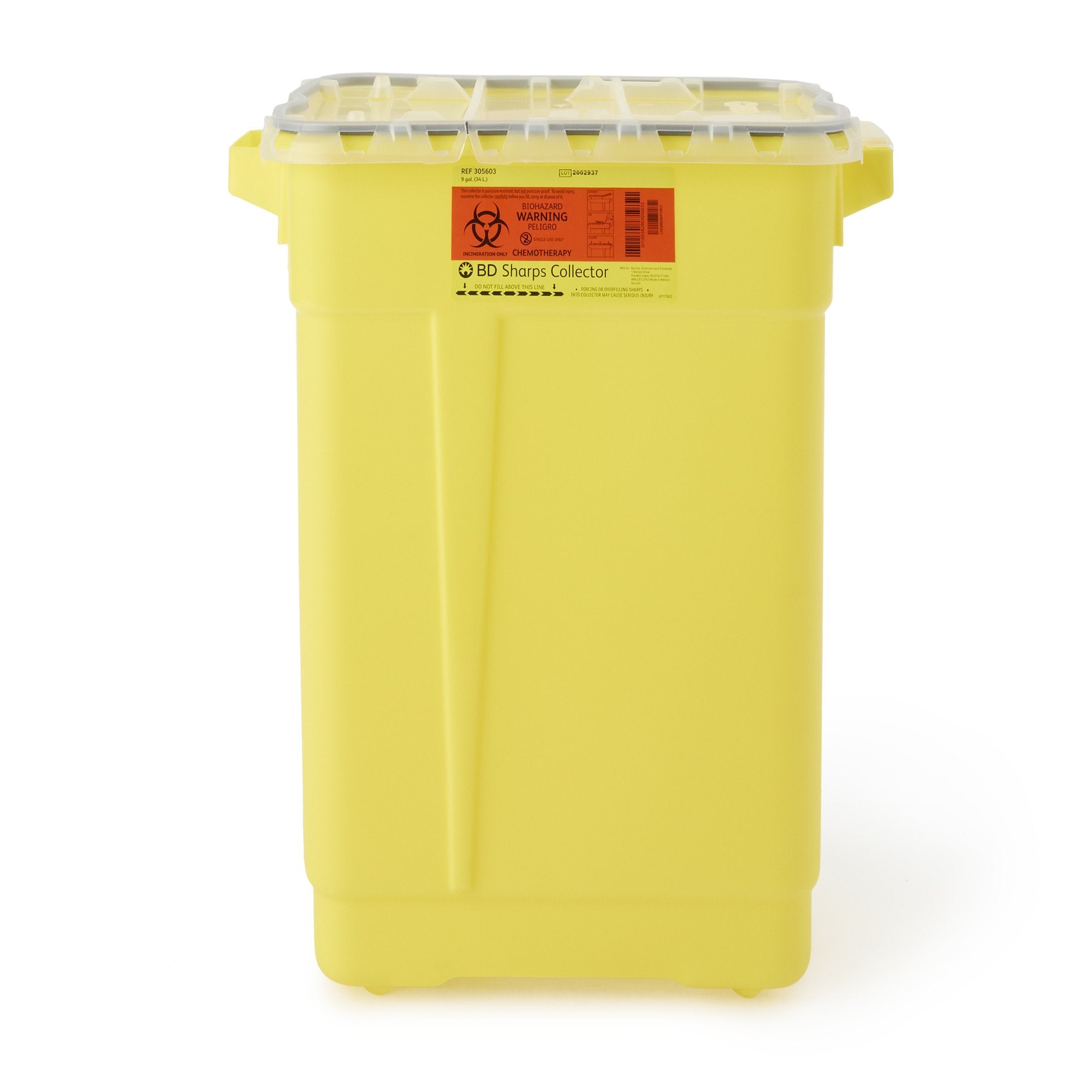 Chemotherapy Waste Container BD Yellow Base 18 1/2 X 17 3/4 X 11 3/4 Inch Vertical Entry 9 Gallon