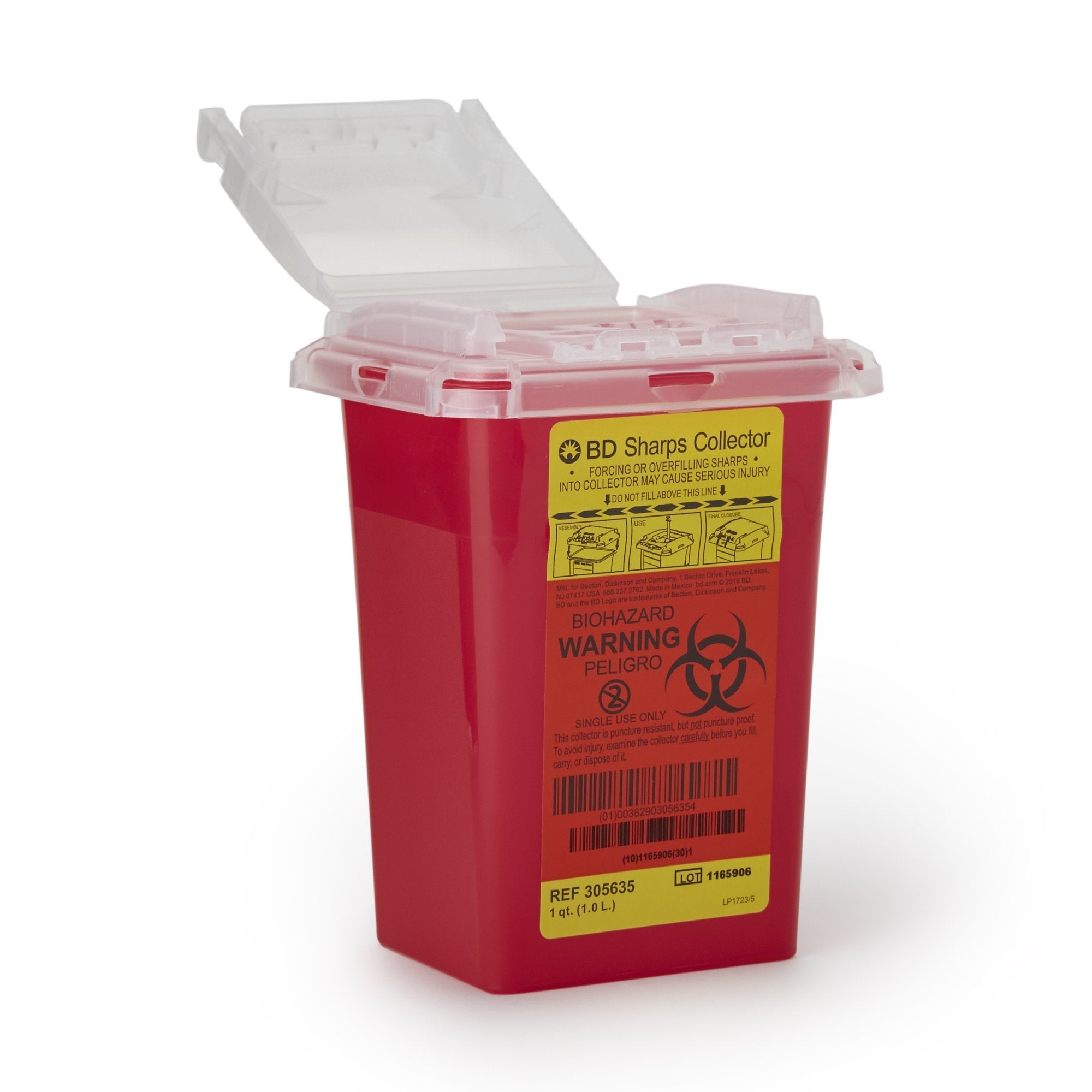 Sharps Container BD Red Base 7 H X 4 9/10 W X 3 9/10 D Inch Vertical Entry 0.25 Gallon