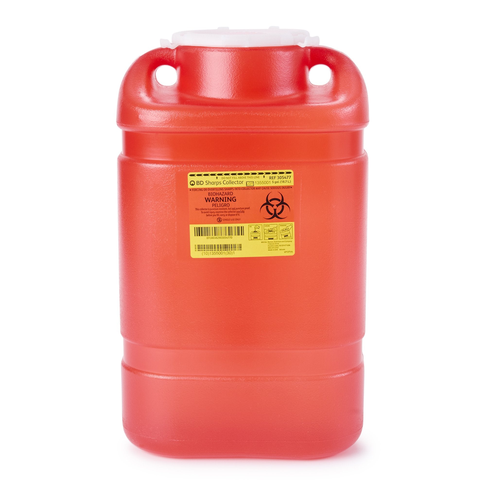 Sharps Container BD Red Base 18 H X 7 1/2 W X 10 1/2 D Inch Vertical Entry 5 Gallon