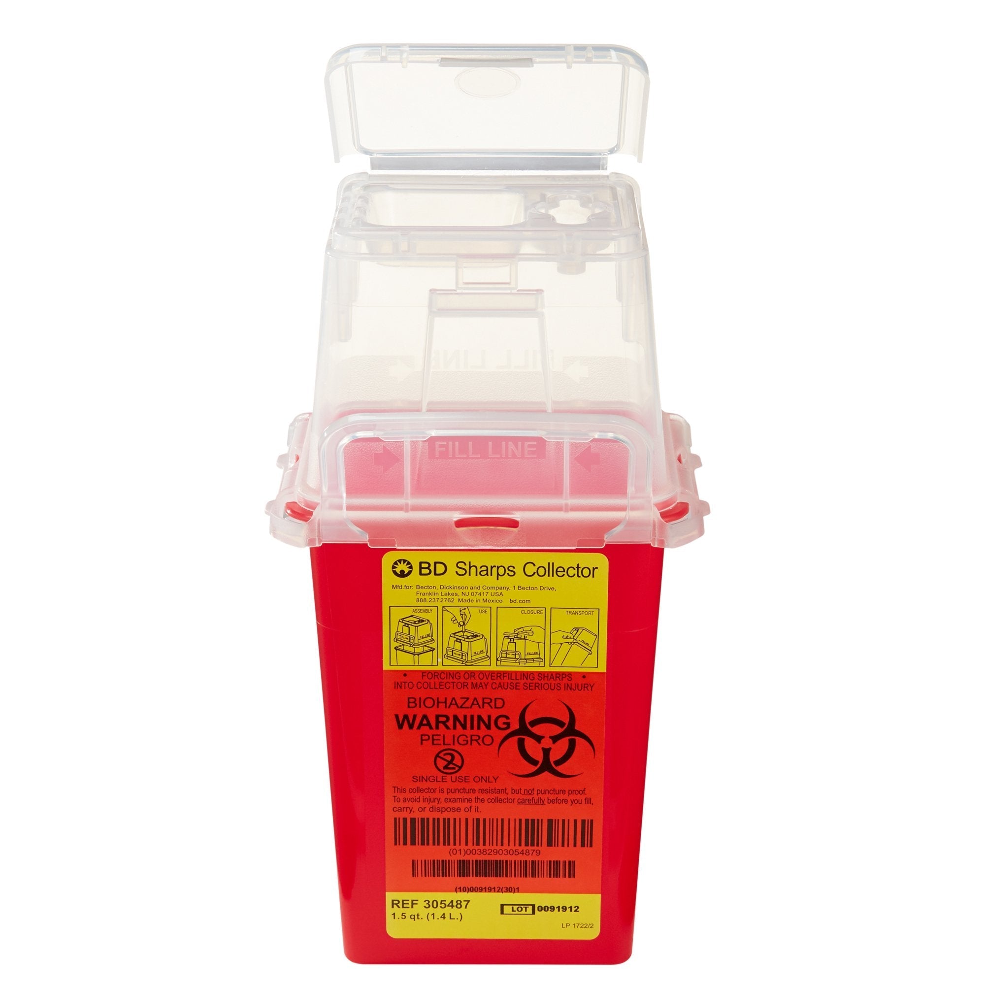 Sharps Container BD Red Base 9 H X 4 1/2 W X 4 D Inch Vertical Entry 0.375 Gallon