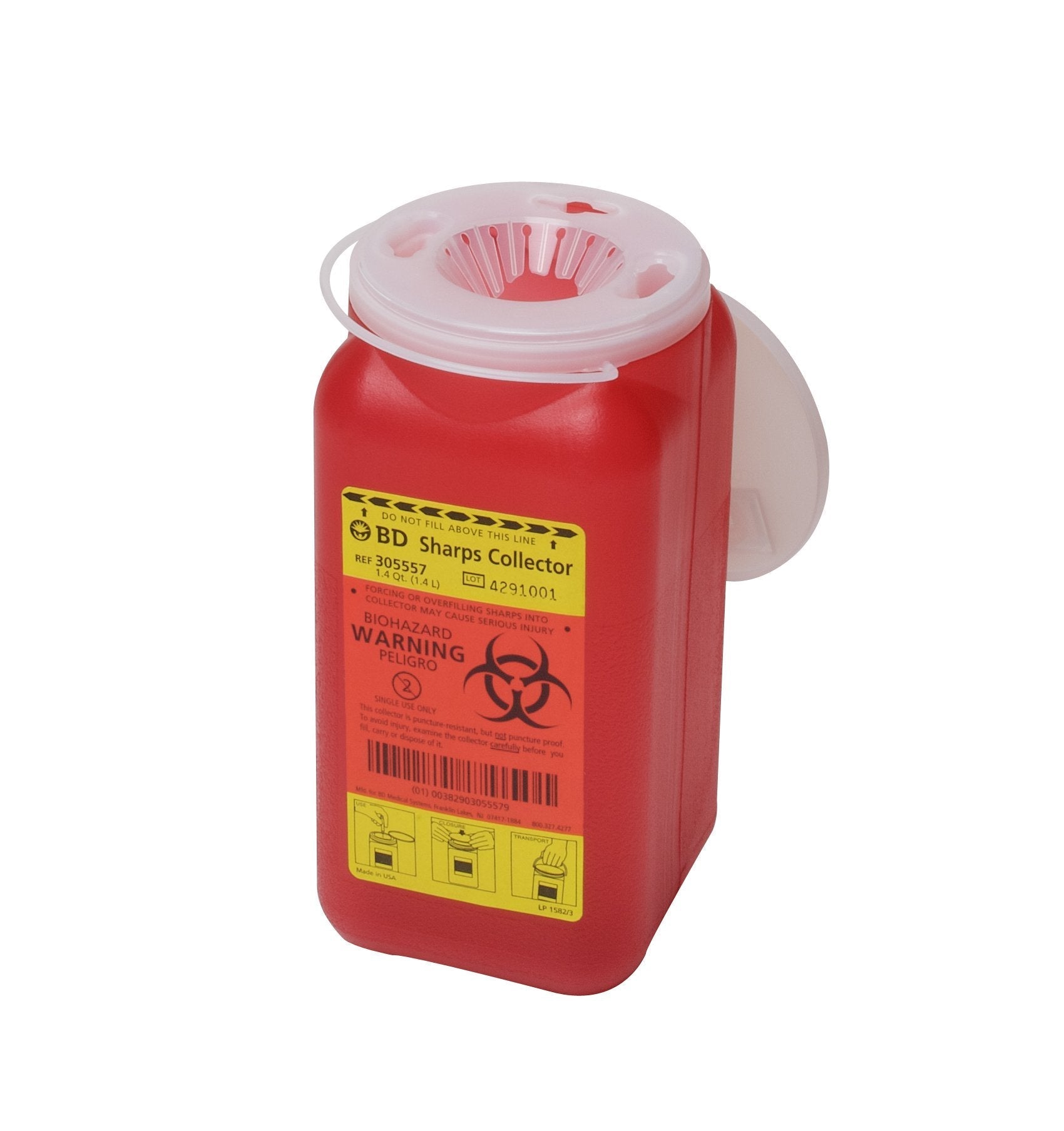 Sharps Container BD Red Base 7 1/2 H X 3 3/5 W X 3 3/5 D Inch Vertical Entry 0.35 Gallon