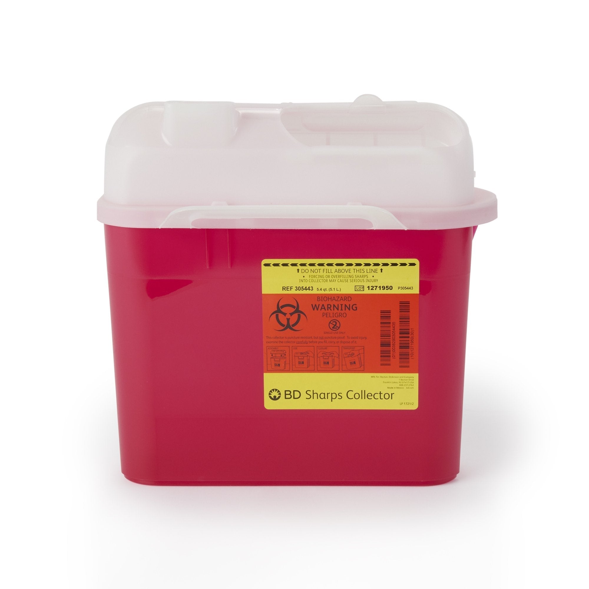 Sharps Container BD Gardian Red Base 11 7/10 H X 16 3/5 W X 4 1/2 D Inch Horizontal Entry 1.35 Gallon