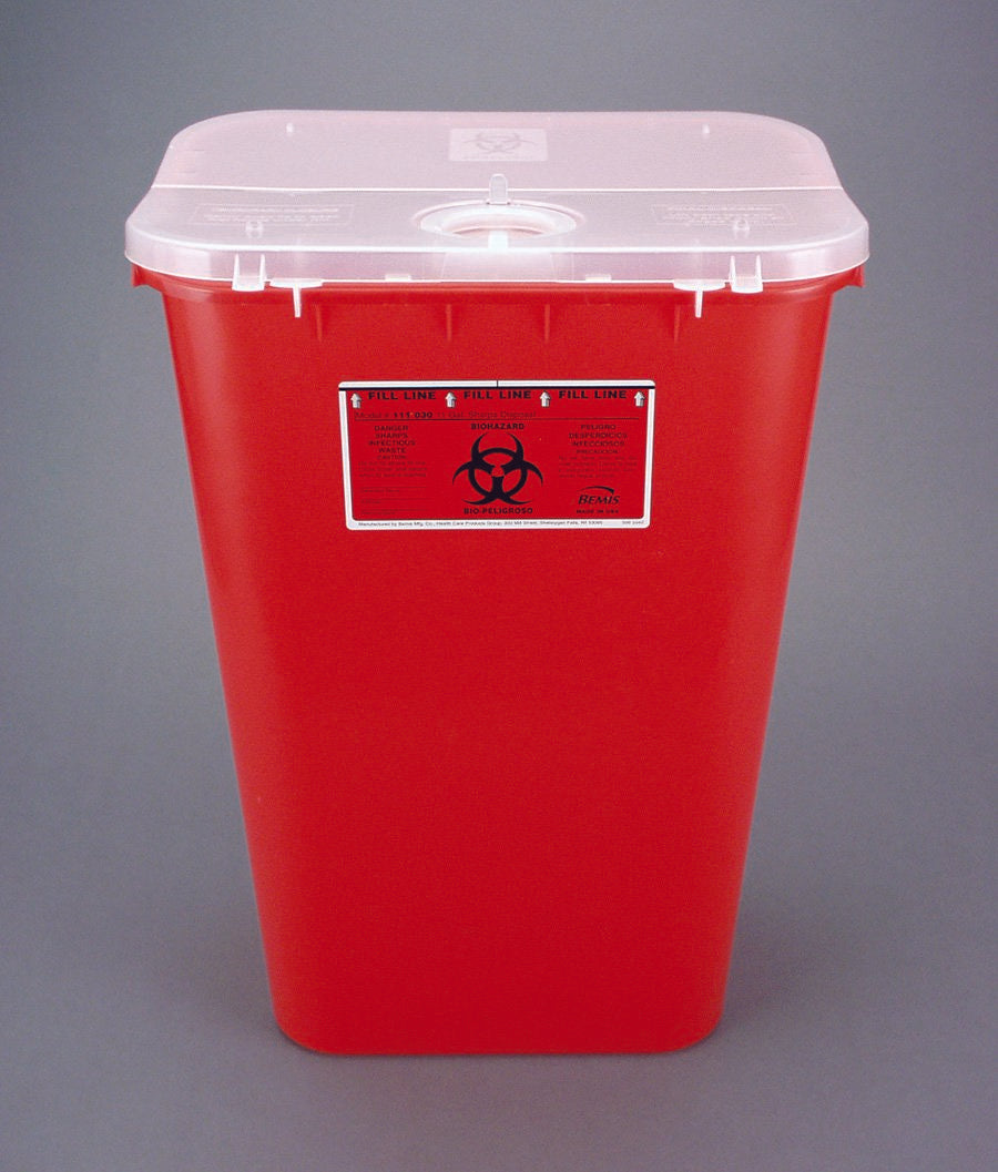Sharps Container Bemis Sentinel Red Base 22 1/2 H X 16 1/2 L X 11 13/16 W Inch Horizontal / Vertical Entry 11 Gallon