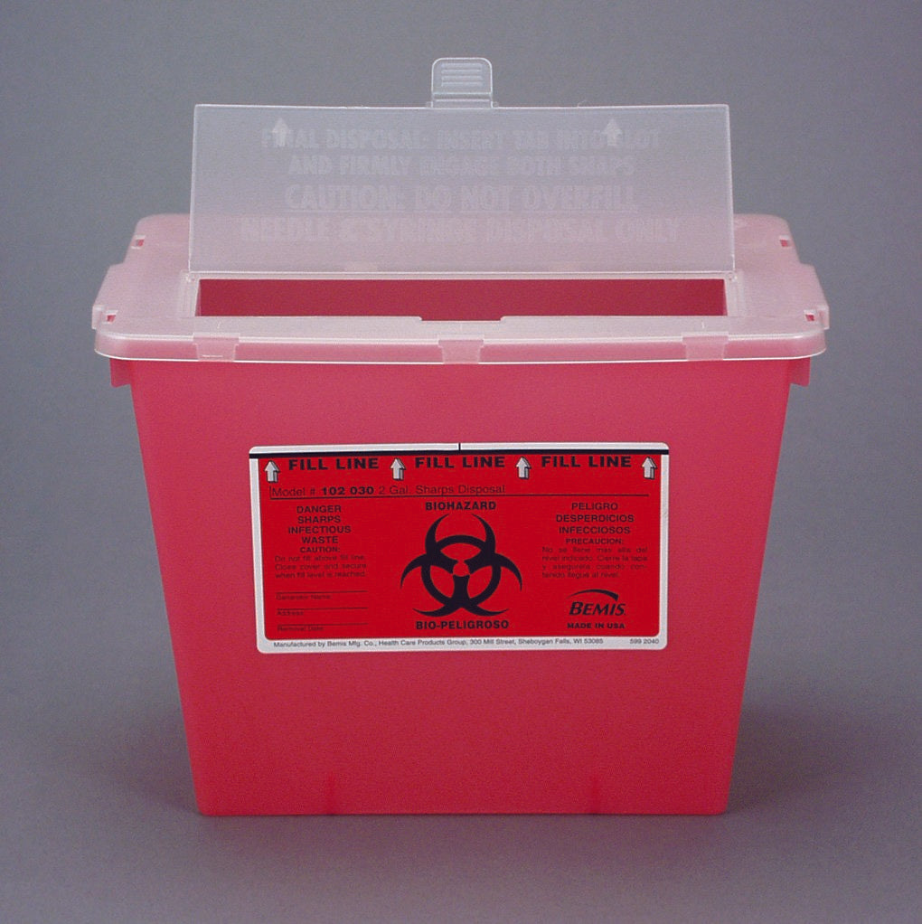 Sharps Container Bemis Sentinel Translucent Red Base 8 5/8 H X 11 5/8 L X 7 3/4 W Inch Horizontal Entry 2 Gallon
