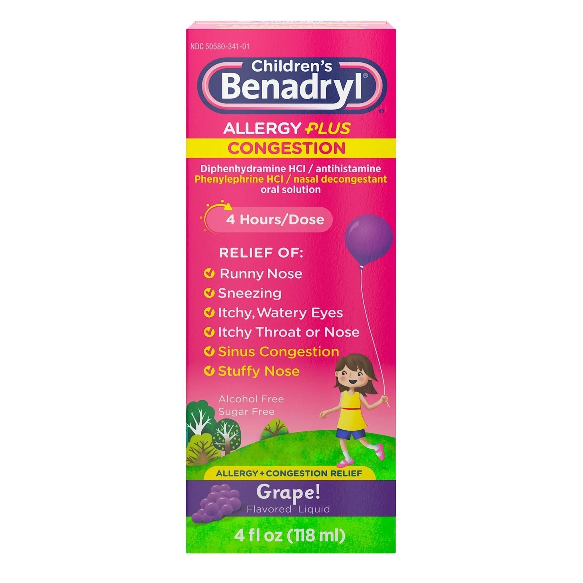 Children's Allergy Relief Children’s BENADRYL Allergy Plus Congestion 12.5 mg 5 mg Strength Liquid 4 oz.