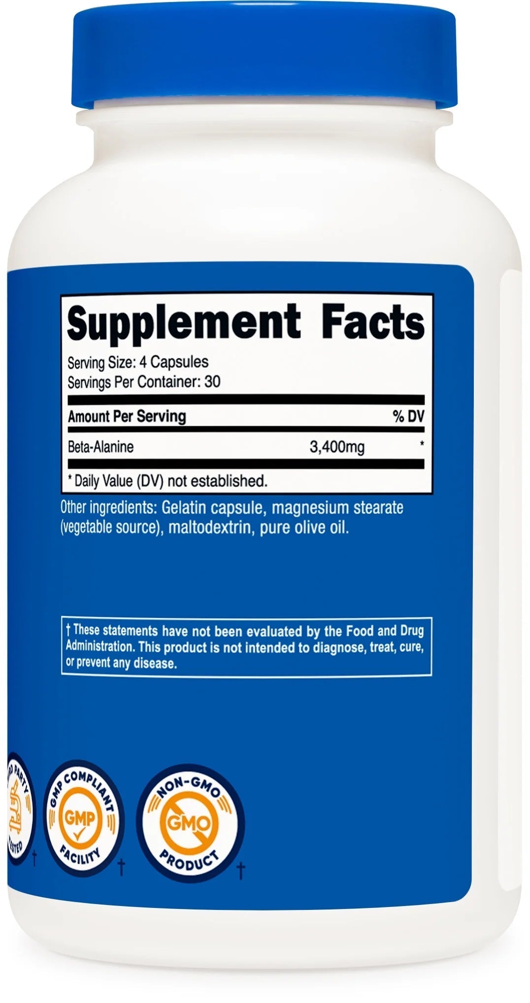Beta Alanine Supplement 120 Capsules, 30 Servings, 3,400Mg per Serving