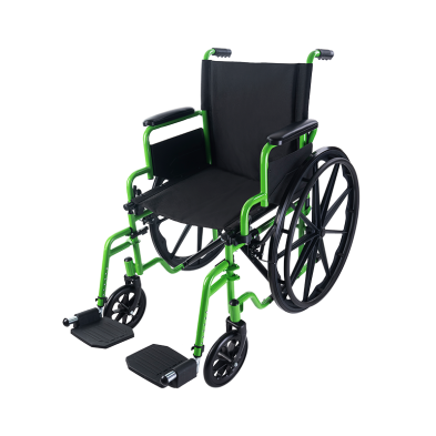 Dynarex GreenLine Wheelchair With Foot Rest(FR) and Elevating Leg Rest(ELR), Size 16inch, 18inch, 20 inch, Green