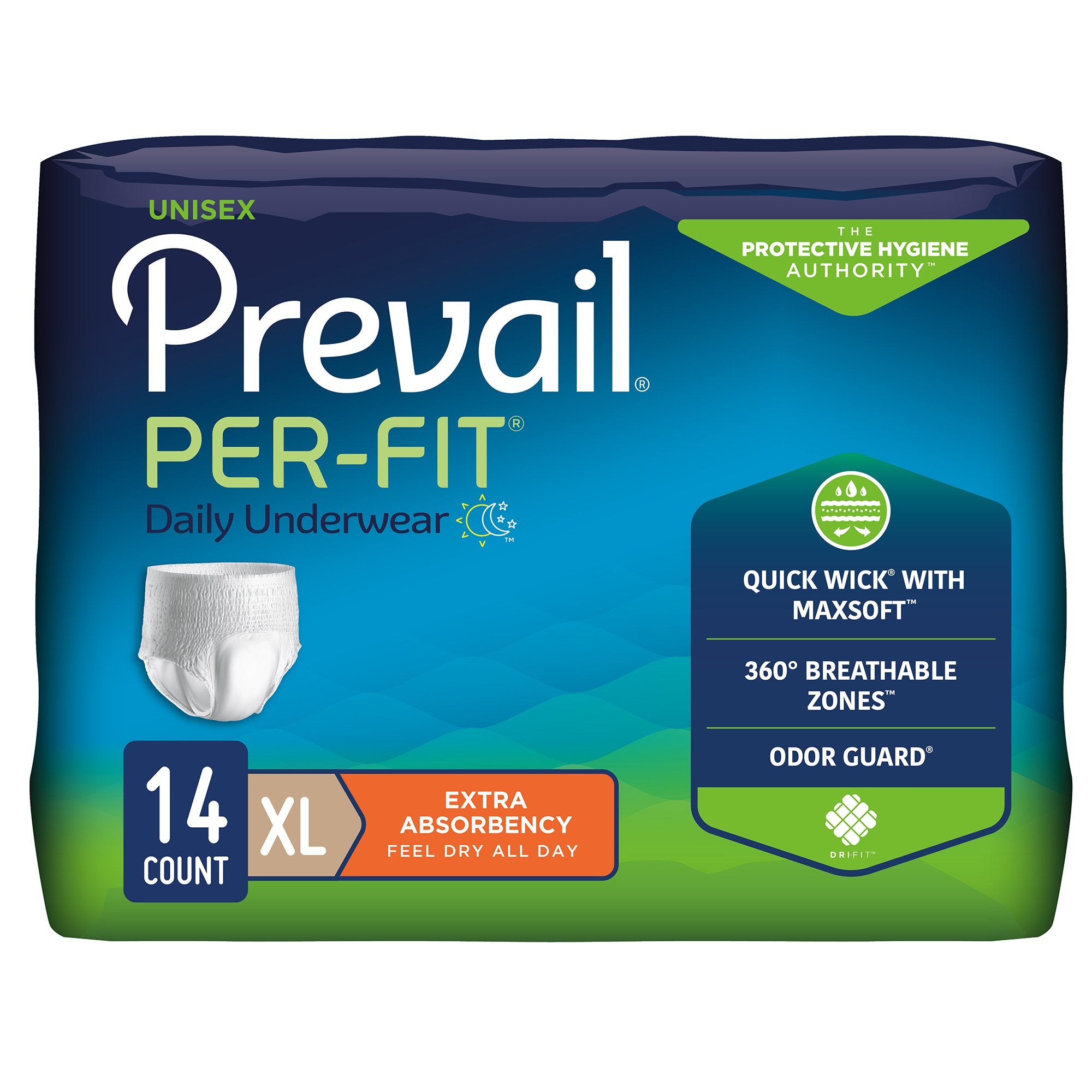 Unisex Adult Absorbent Underwear Prevail Per-Fit Extra Pull On with Tear Away Seams X-Large Disposable Heavy Absorbency