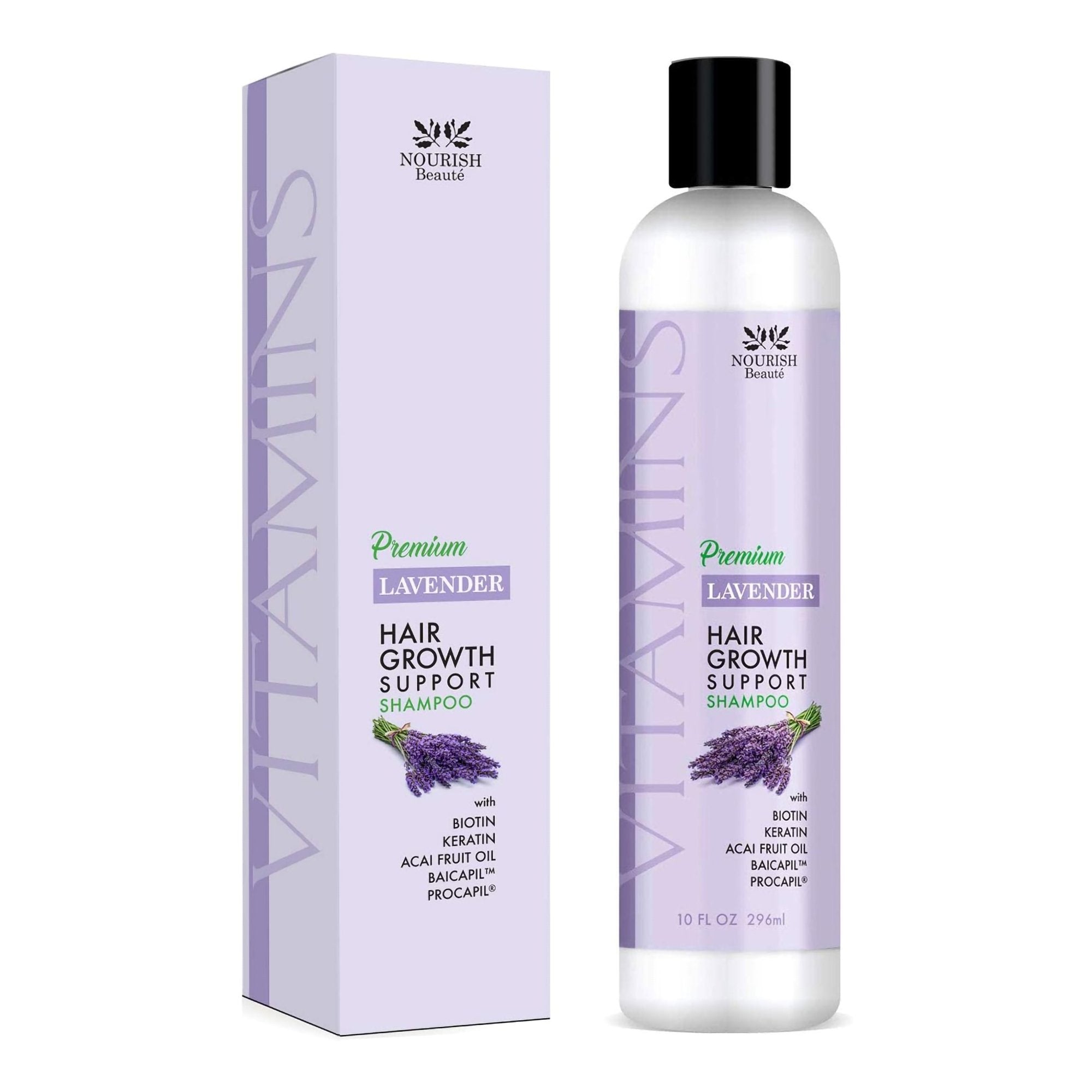 Champú Nourish Beauté Premium Vitaminas para el crecimiento del cabello, botella de 283 ml, aroma a lavanda