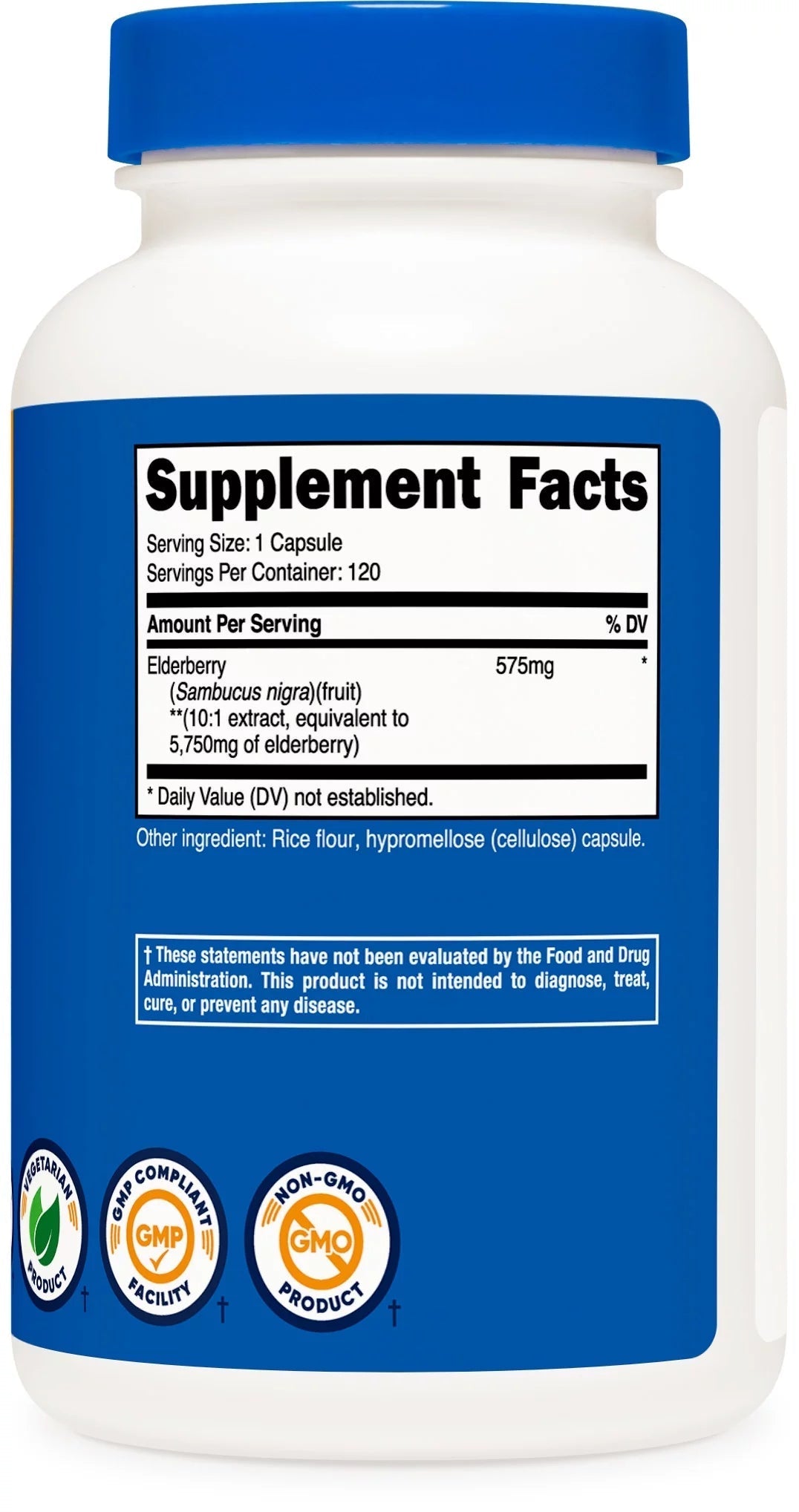 Black Elderberry Vegetarian Capsules 575Mg (120 Capsules)   Gluten Free and Non Gmo Supplement