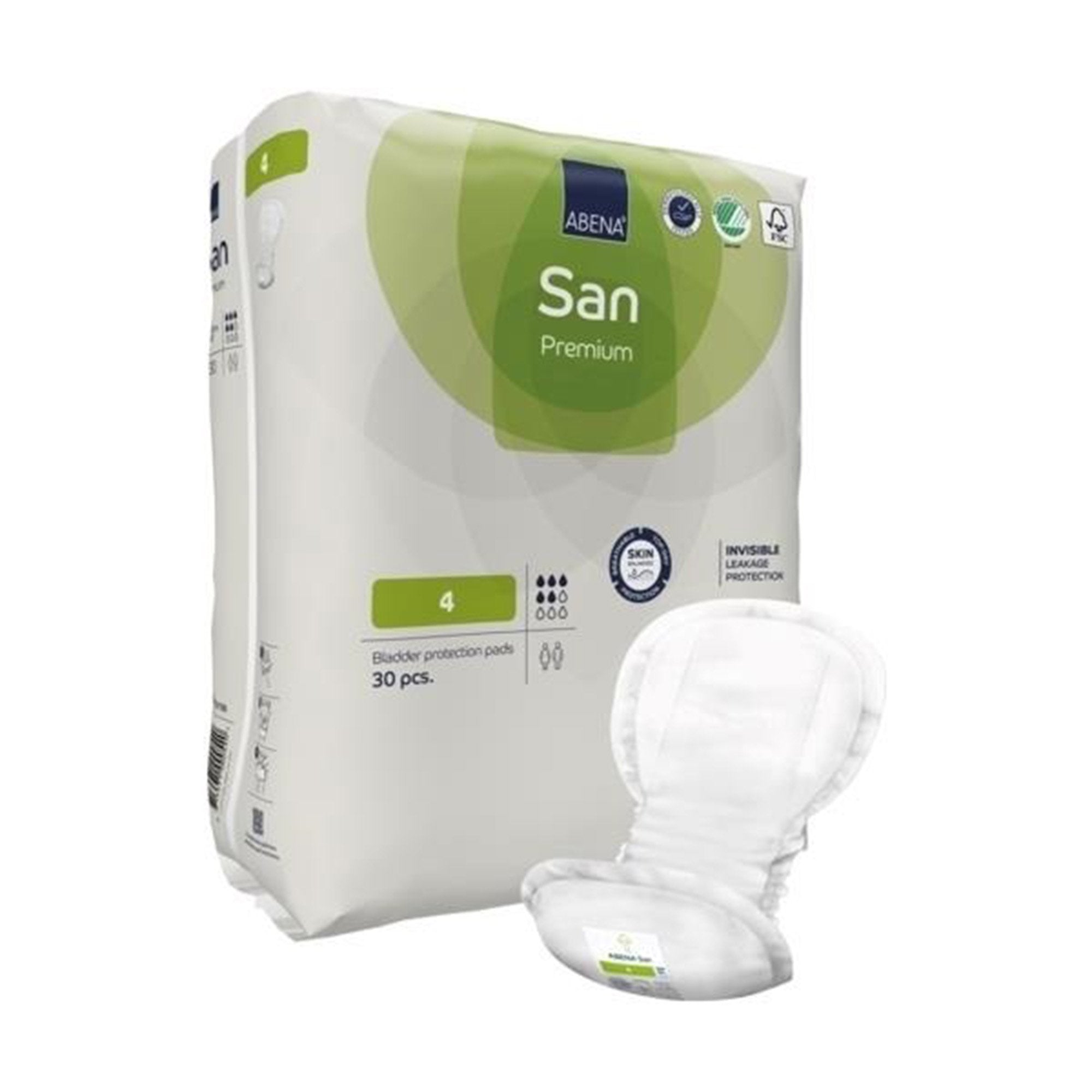 Bladder Control Pad Abena San Premium 7.8 X 16.5 Inch Moderate Absorbency Fluff / Polymer Core Size 4