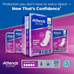 bladder control pad attends discreet 14 1 2 inch length moderate absorbency polymer core one size fits most packaging type case