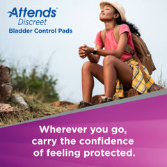 bladder control pad attends discreet 14 1 2 inch length moderate absorbency polymer core one size fits most packaging type case