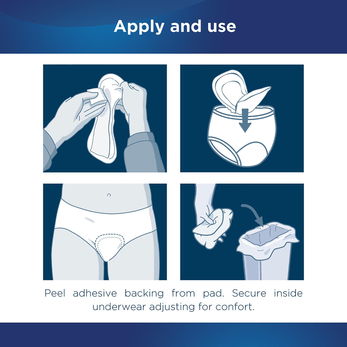 bladder control pad attends discreet 6 inch length light absorbency polymer core one size fits most packaging type case