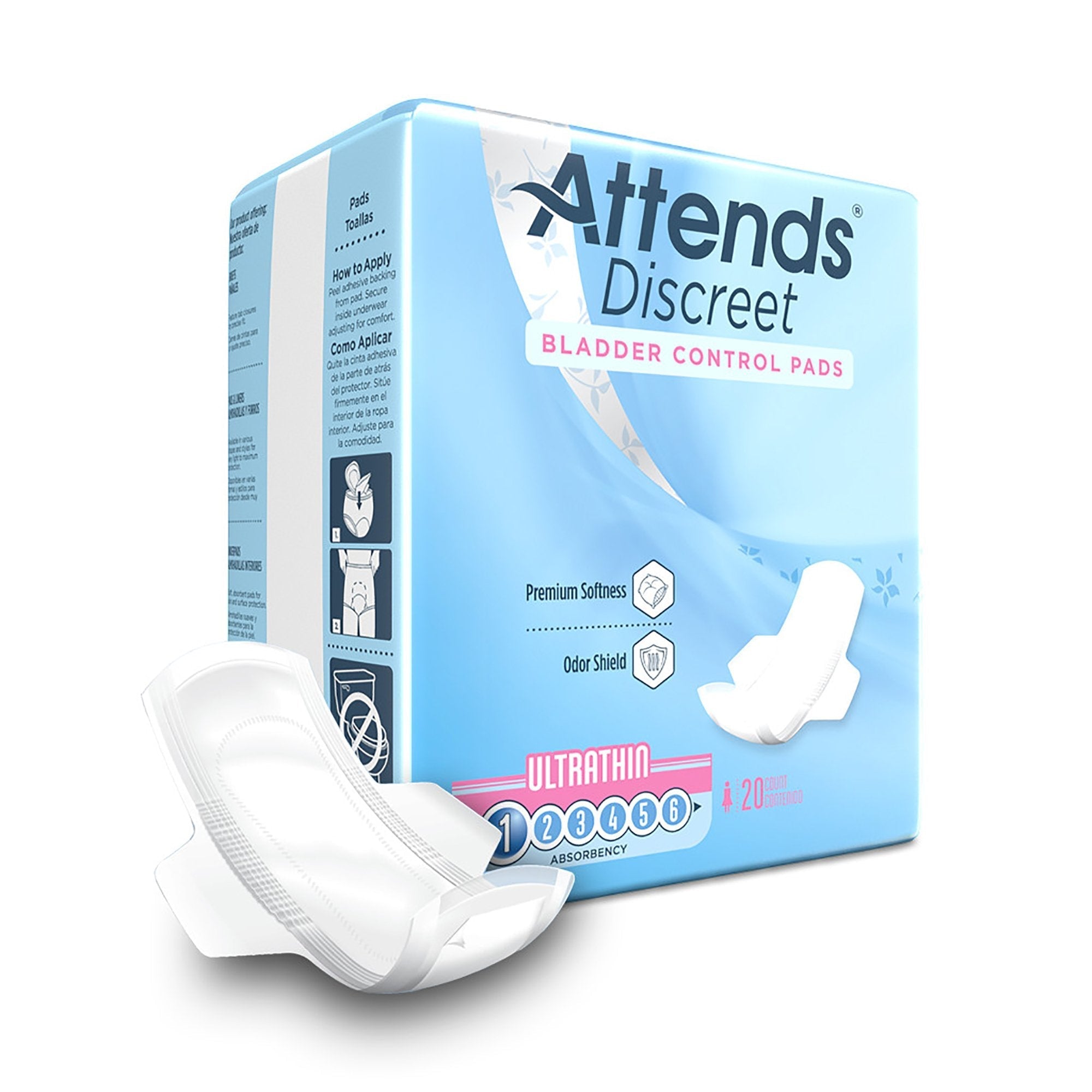 Bladder Control Pad Attends Discreet Ultra Thin 9 Inch Length Light Absorbency Polymer Core One Size Fits Most