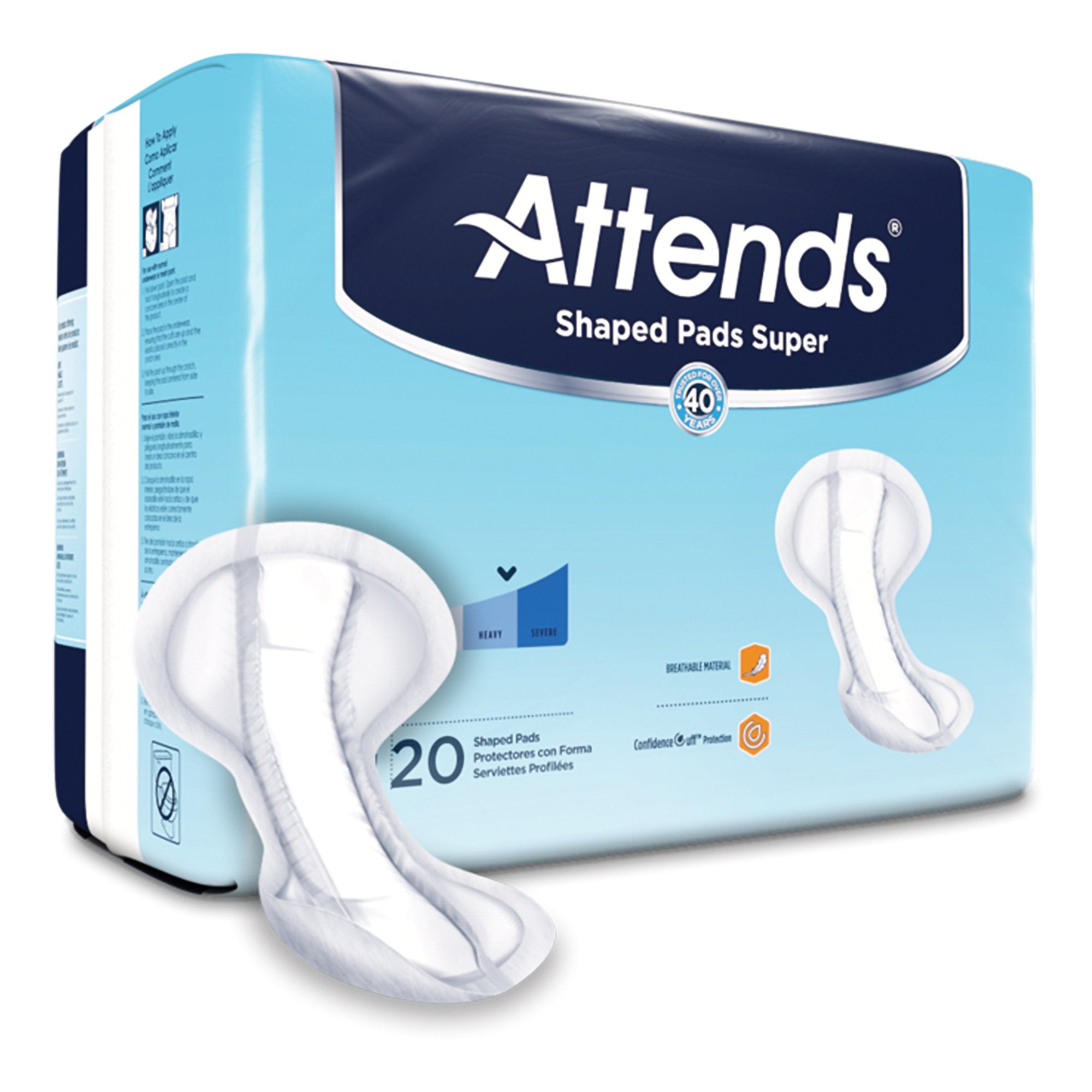 Bladder Control Pad Attends Shaped Pads Super 13 X 27.2 Inch Heavy Absorbency Polymer Core One Size Fits Most