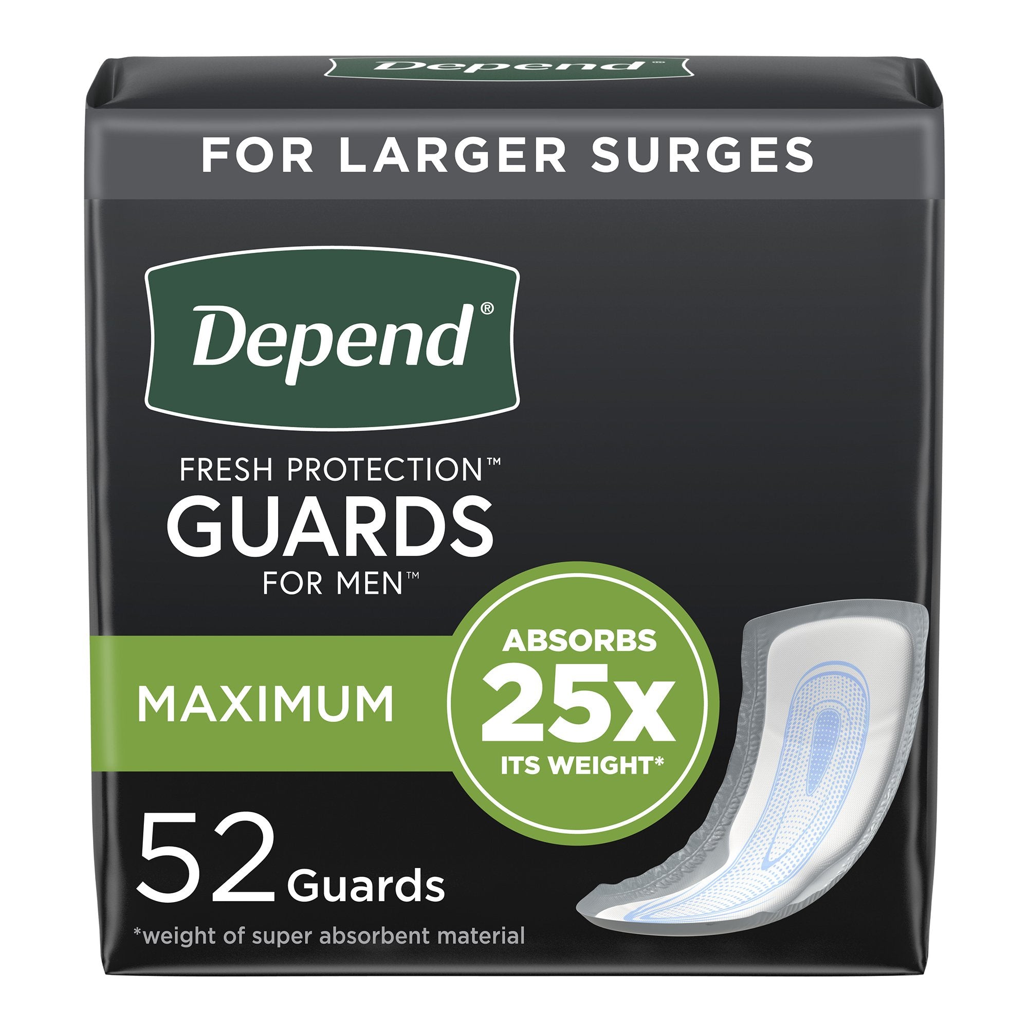 Bladder Control Pad Depend Fresh Protection Guards for Men 12 Inch Length Heavy Absorbency Sodium Polyacrylate Core One Size Fits Most
