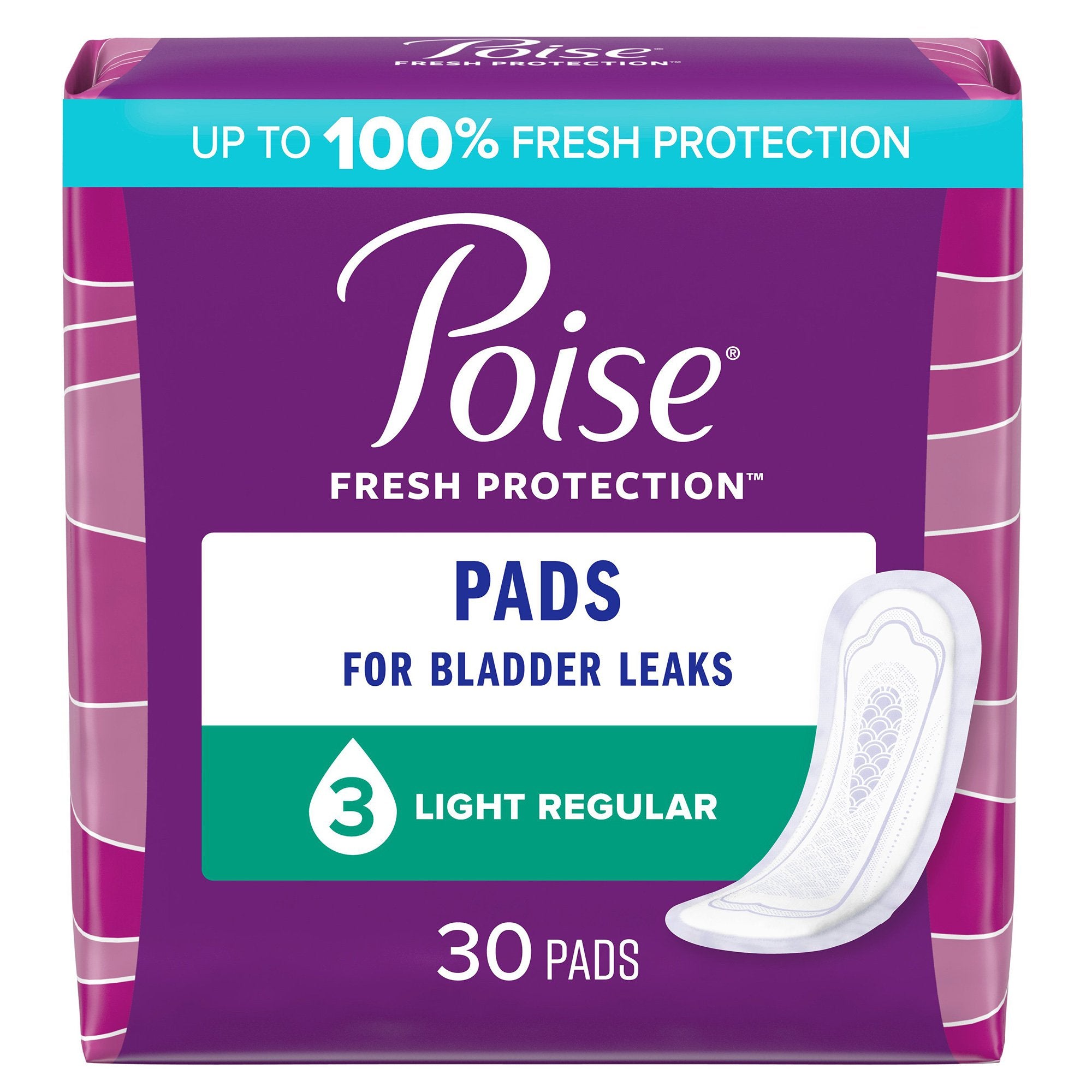 Bladder Control Pad Poise Fresh Protection 9.33 Inch Length Moderate Absorbency Polymer Core One Size Fits Most