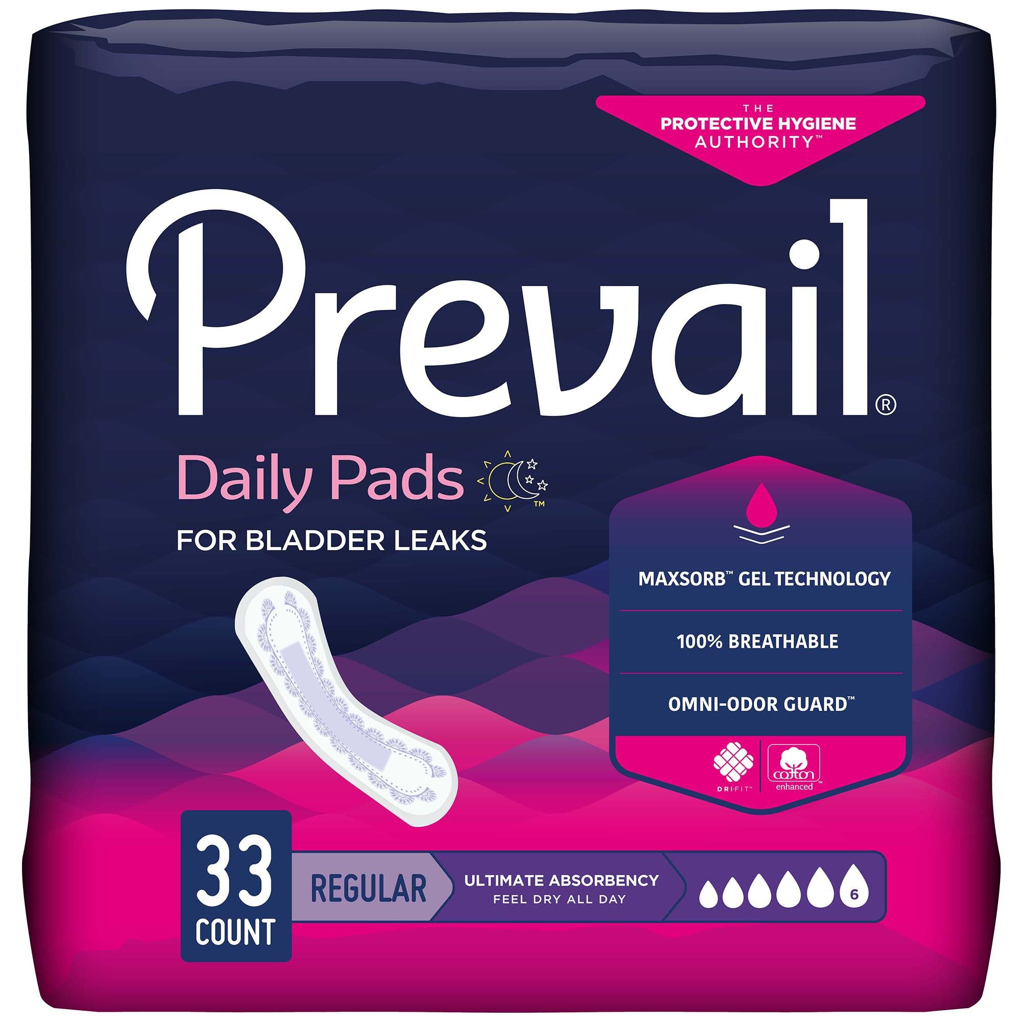 Bladder Control Pad Prevail Daily Pads 16 Inch Length Heavy Absorbency Polymer Core One Size Fits Most