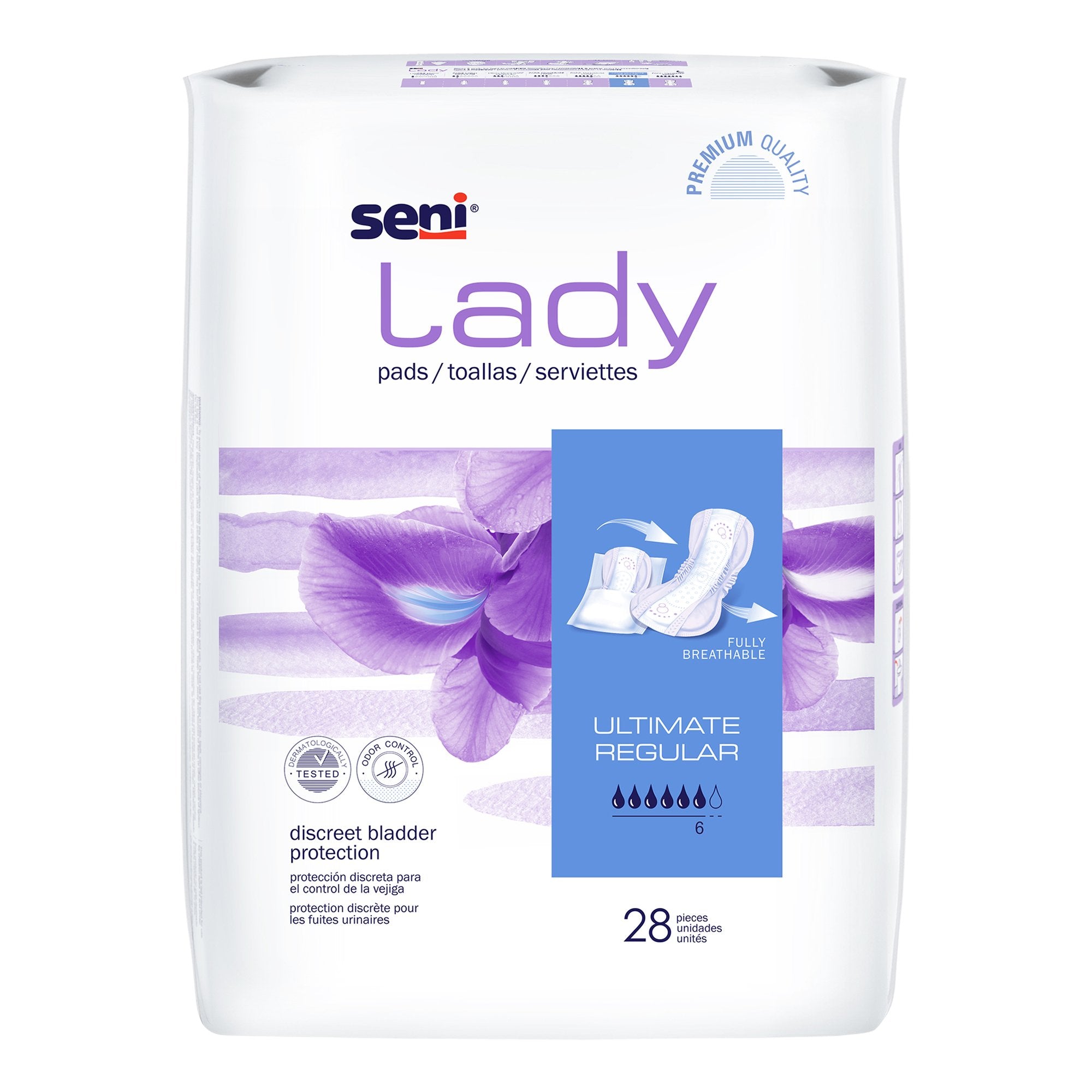 Bladder Control Pad Seni Lady Ultimate 14.4 Inch Length Heavy Absorbency Super Absorbent Core One Size Fits Most