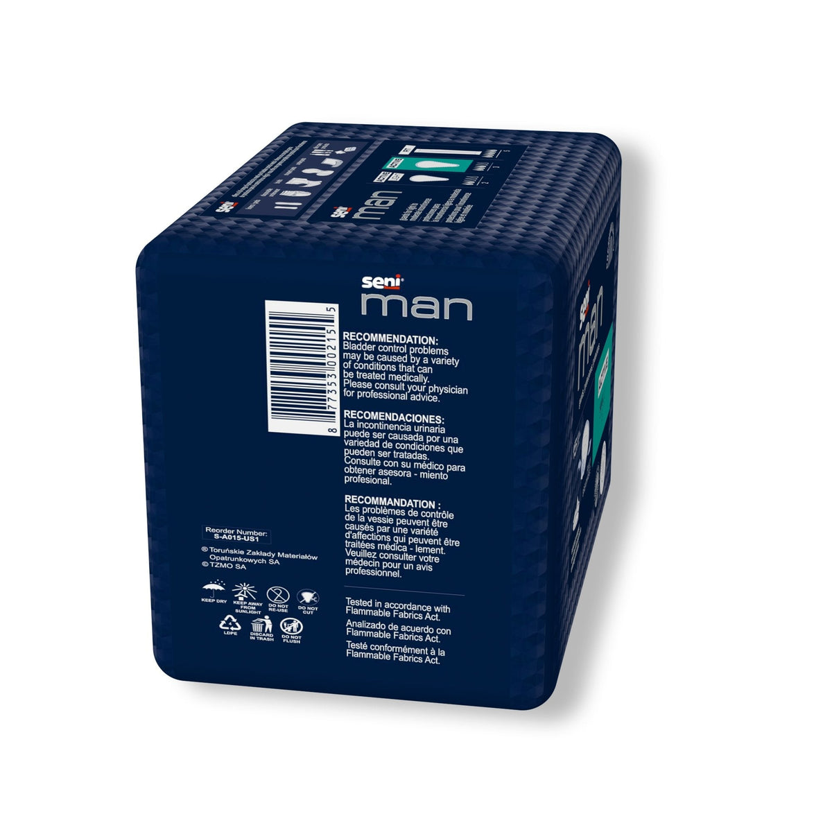 bladder control pad seni man active 8 9 10 x 10 3 5 inch moderate absorbency super absorbent core one size fits most packaging type case