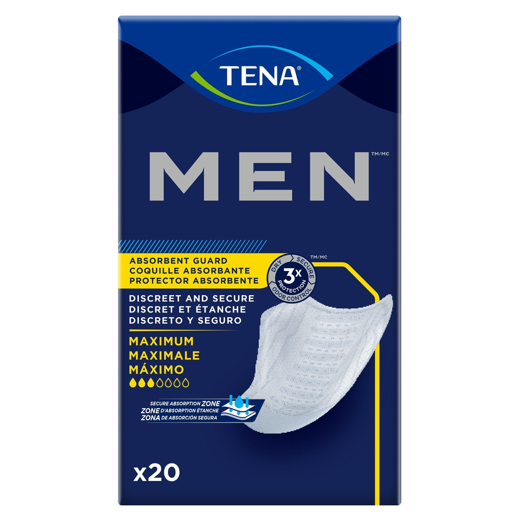 Bladder Control Pad TENA Men Maximum 8 Inch Length Heavy Absorbency Dry Fast Core One Size Fits Most