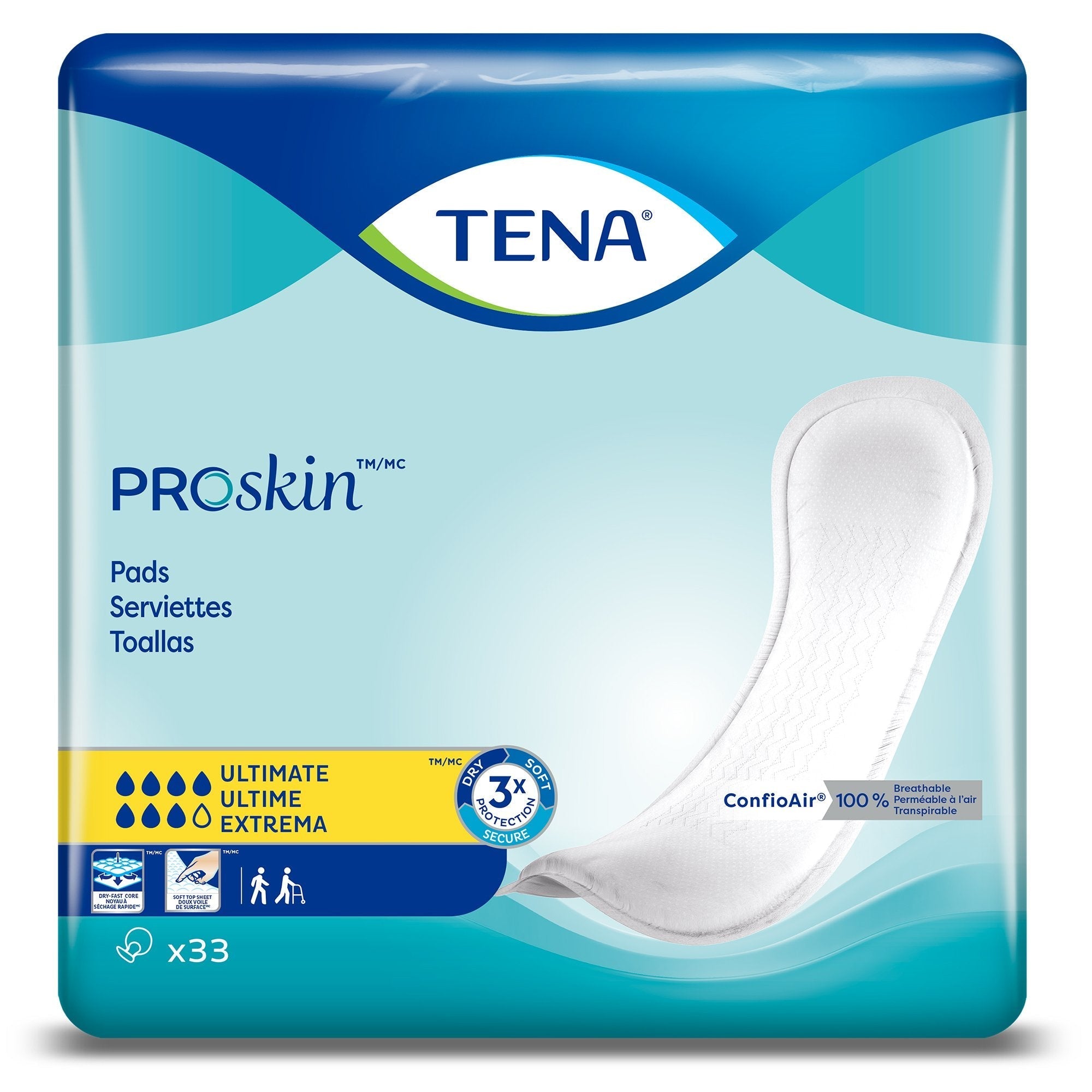 Bladder Control Pad TENA ProSkin Ultimate 16 Inch Length Heavy Absorbency Dry Fast Core One Size Fits Most